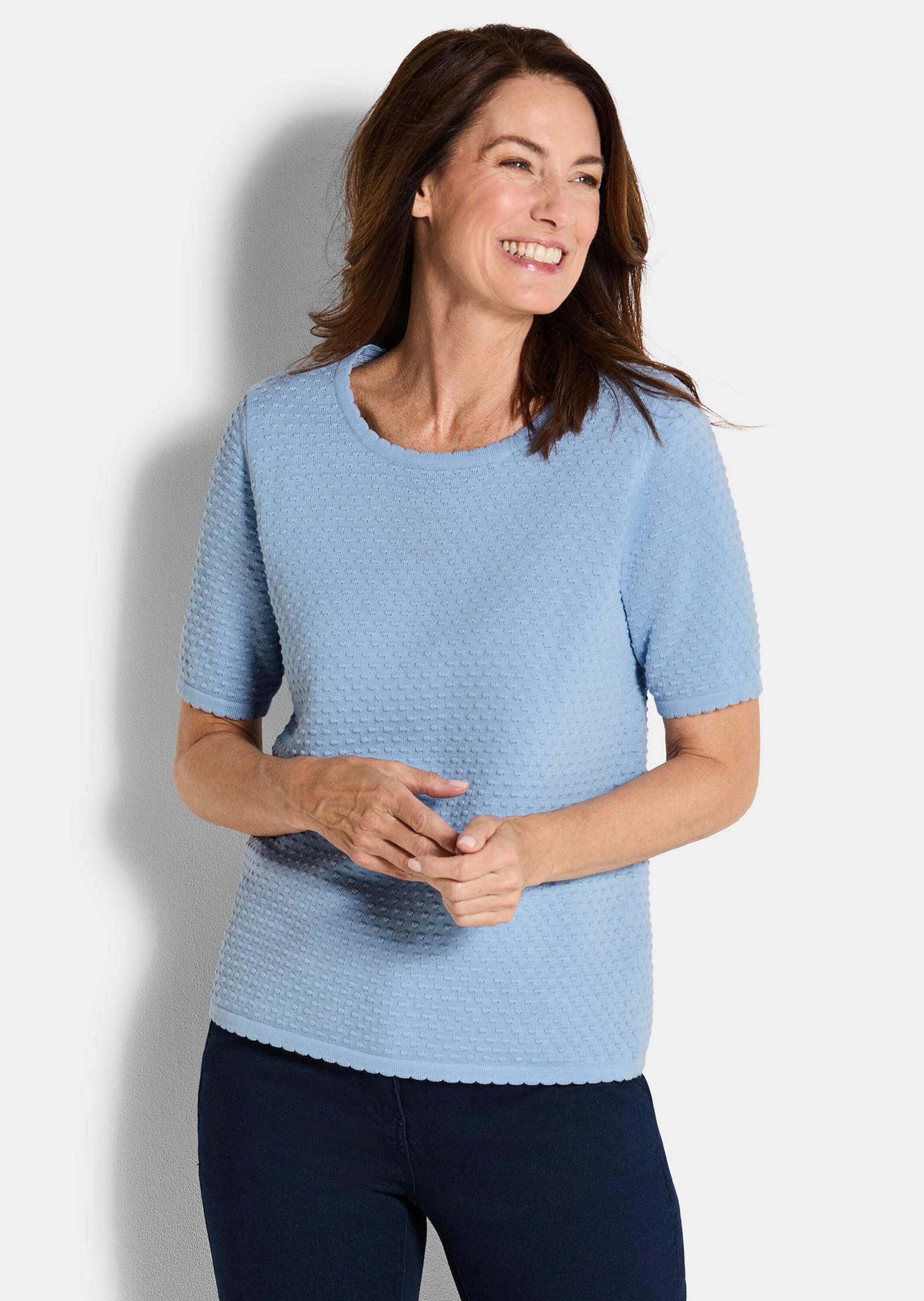 Thumbnail - GOLDNER Rundhalspullover "Kurzgröße Halbarm Strickshirt mit Rundhals"