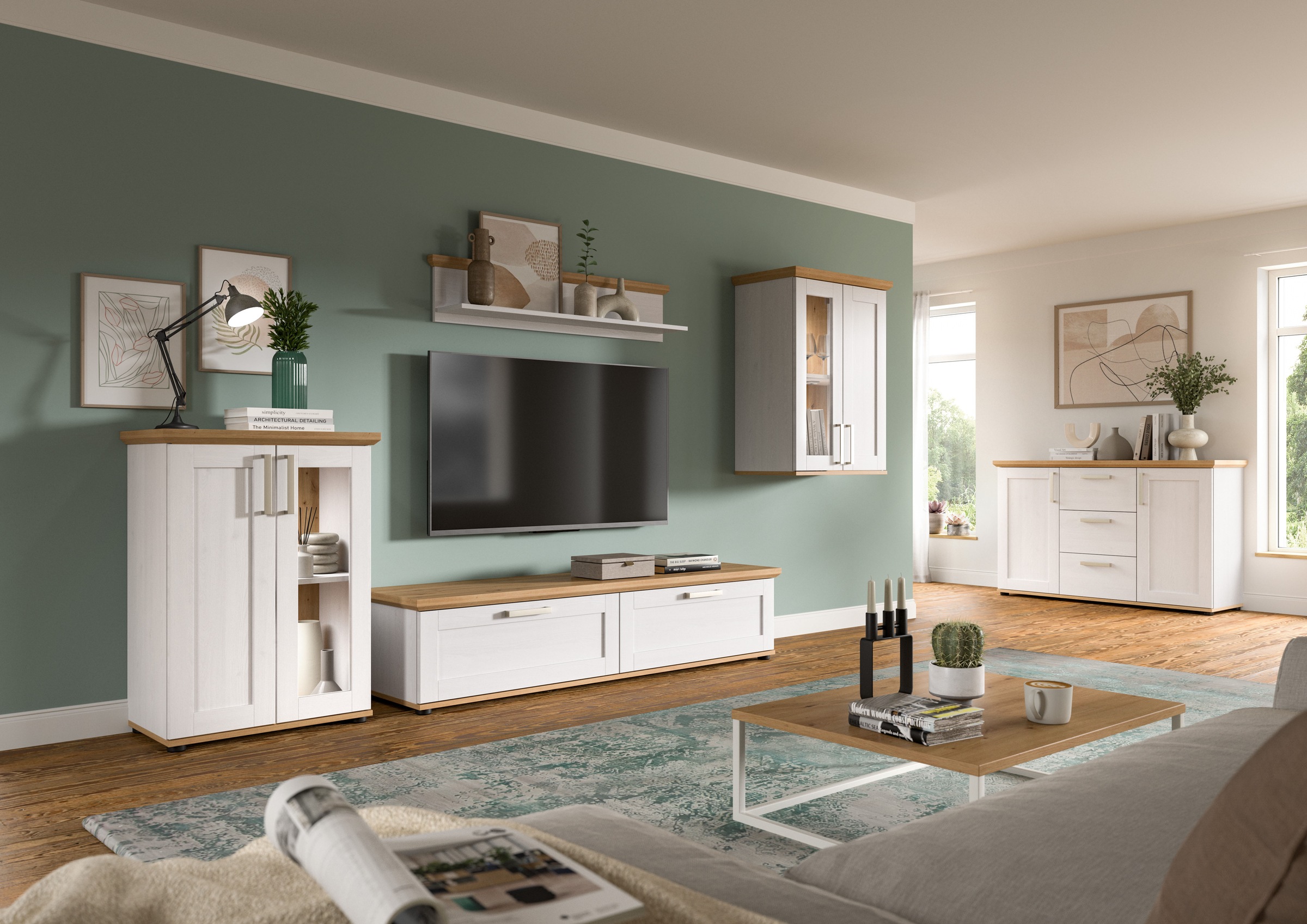 Home affaire Wohnwand »Cosenza«, (Set, 4 St.), Cosenza, Breite: 336 cm,2xVitrine,Lowboard, Wandboard