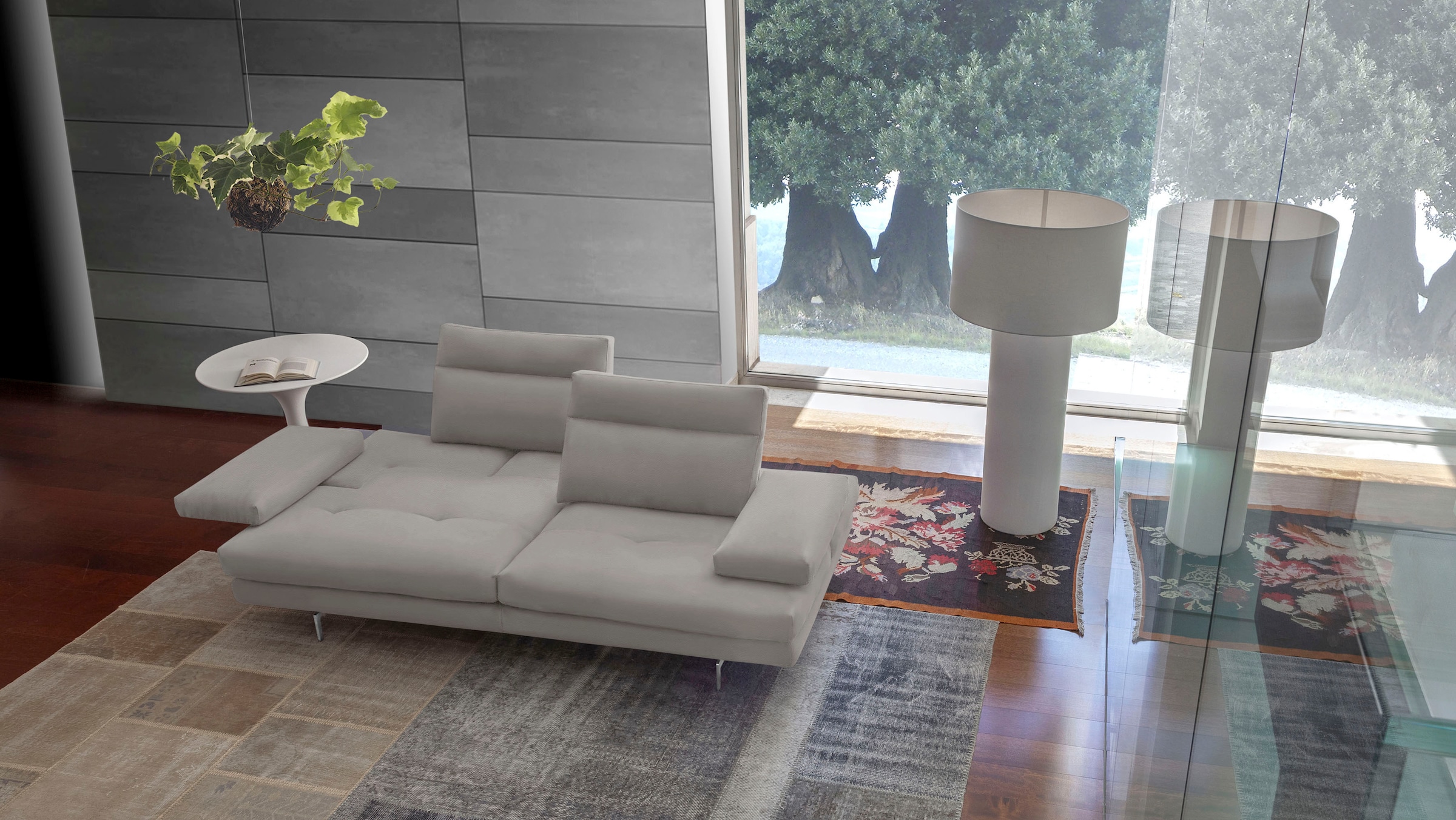 CALIA ITALIA 3-Sitzer "Toby Wing, 208 cm breit, Designsofa mit hohem Sitzkomfort" inklusive Sitztiefenverstellung, Füße in Chrom glänzend