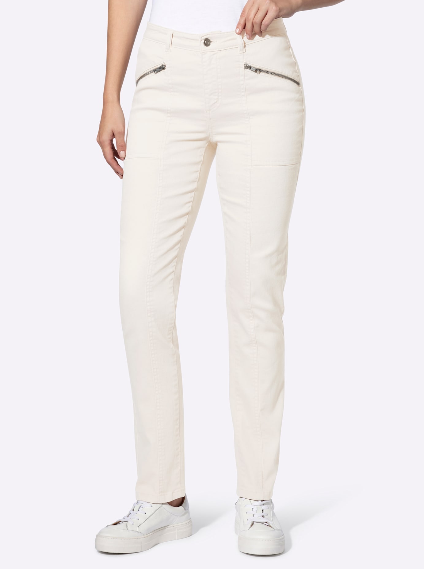 Bequeme Jeans HEINE, Damen, Gr. 38, Normalgrößen, ecru, 81% Baumwolle, 17% Polyester, 2% Elasthan, unifarben, lang, Jeans
