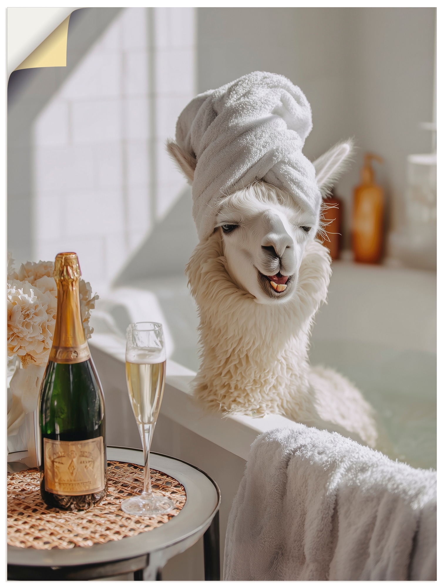 Wandbild ARTLAND "Lama in der Badewanne", farbe bild(er): weiß, B:45cm H:60cm, Bilder, als Alubild, Leinwandbild, Poster, Wandaufkleber in verschied. Größen 4