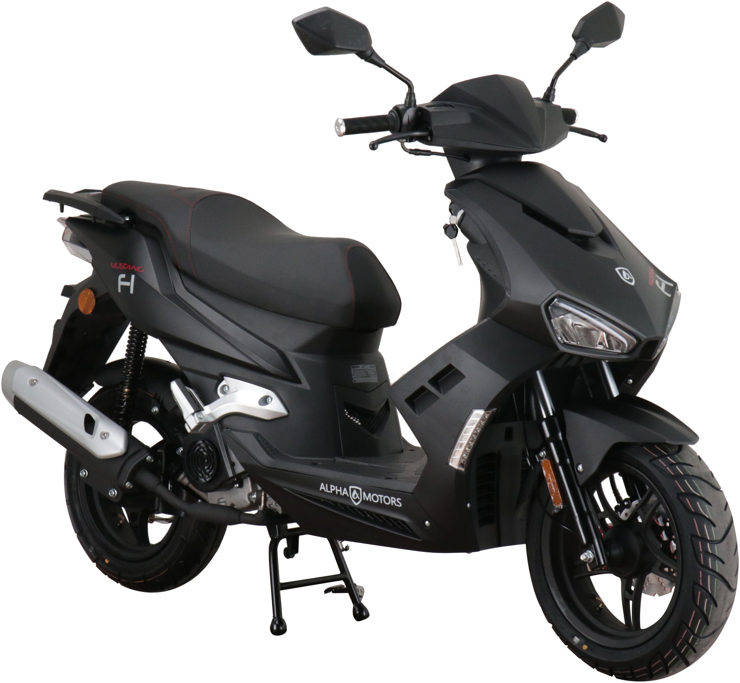 ALPHA MOTORS Motorroller "Mustang FI", 25 km/h, schwarz, Motorroller, mit USB-Anschluss und Lenkerschloss, sportliches Design