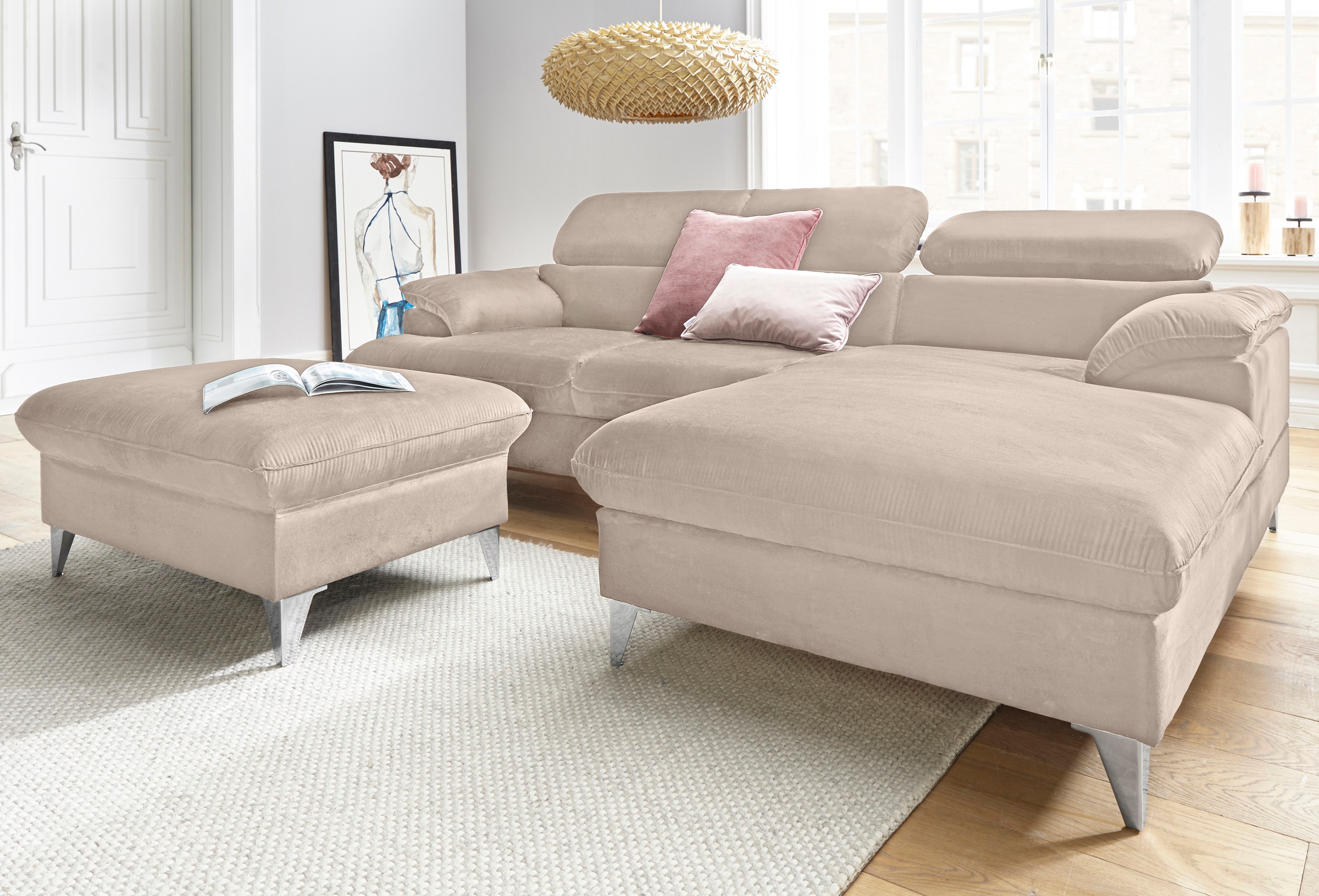 COTTA Polstergarnitur »Caluso L-Form«, (2 tlg.), Set bestehend aus: Ecksofa mit Kopfteilverstellung & Hocker