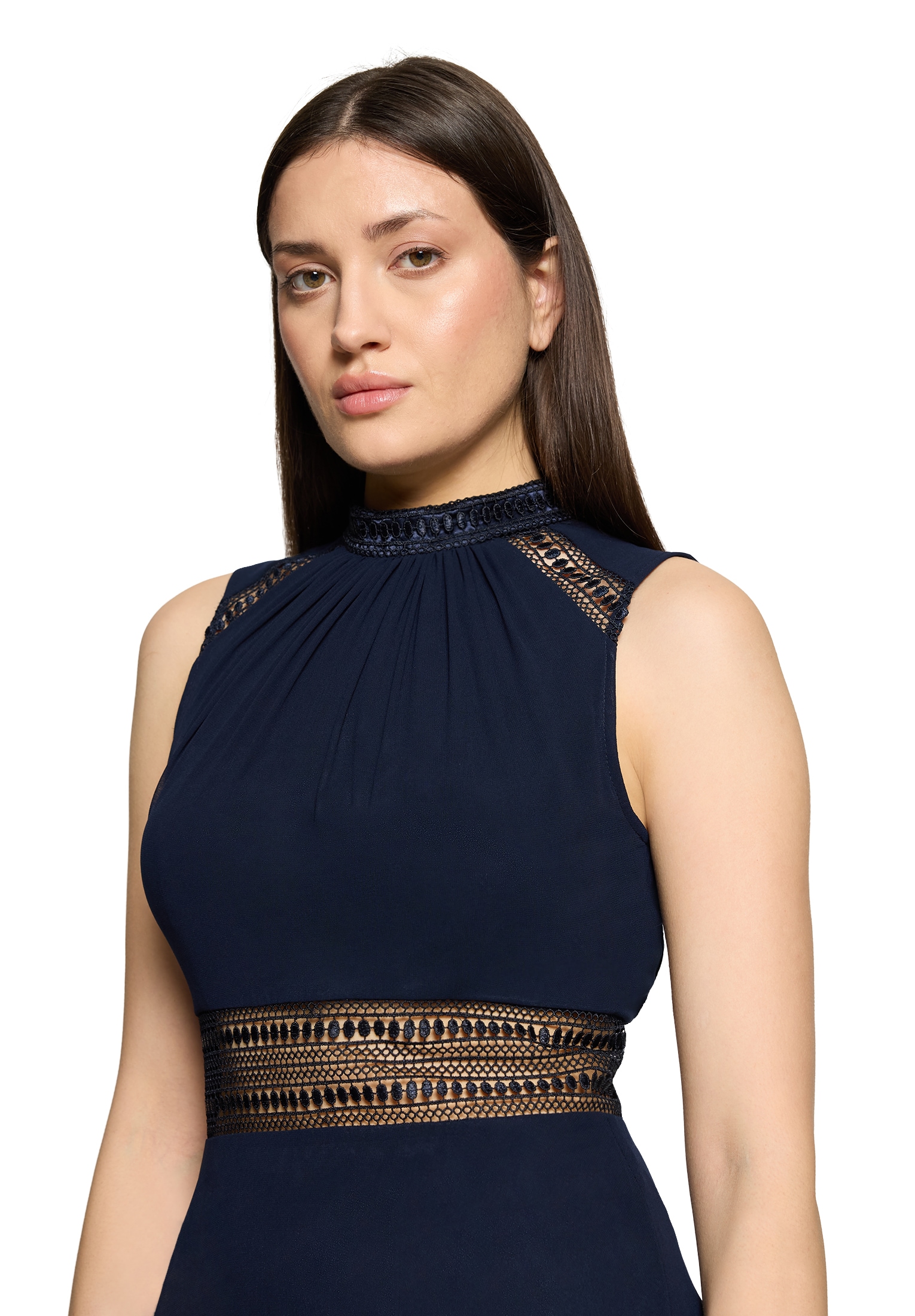 Vera Mont Cocktailkleid »Damen mit Spitzeneinsatz« Ohne Tasche Aufgesteppte Bänder