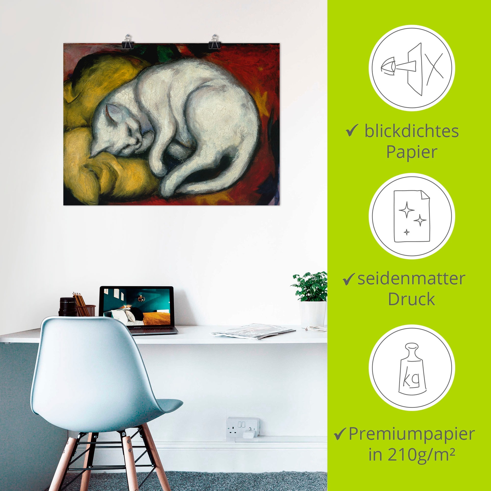 Wandbild ARTLAND "Die weisse Katze. 1912", weiß (farbe bild(er): weiß), B:40cm H:30cm, Bilder, als Leinwandbild, Poster in verschied. Größen 3