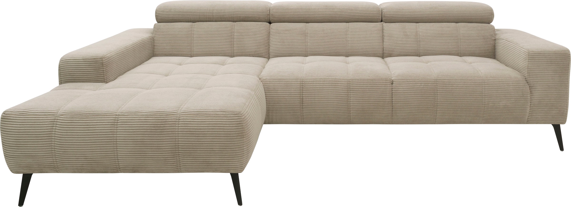 DOMO collection Ecksofa "Trento L-Form, mit Kufenfuß oder Einzelfuß" whlw. verstellbare Kopfteile, passend für gängige Saugroboter