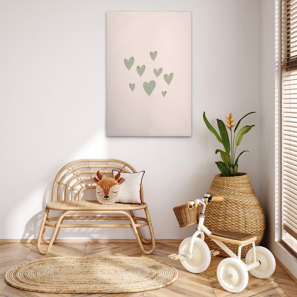 A.S. Création Leinwandbild "Simple Hearts - Wandbild Beige Grün Keilrahmen günstig online kaufen