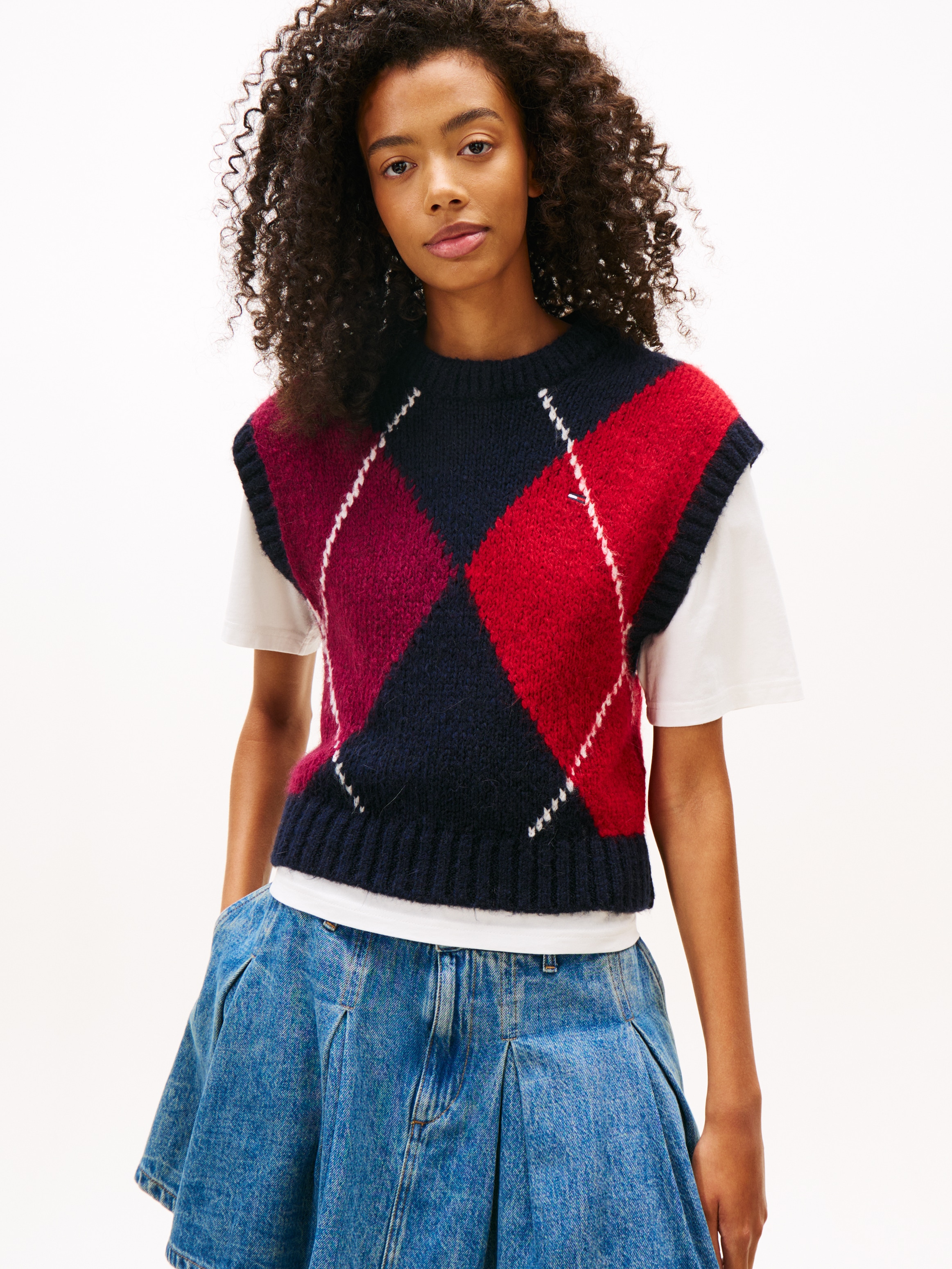 Tommy Jeans "TJW ARGYLE SWEATER VEST" Argyle Strickmuster, Strick mit Alpaka