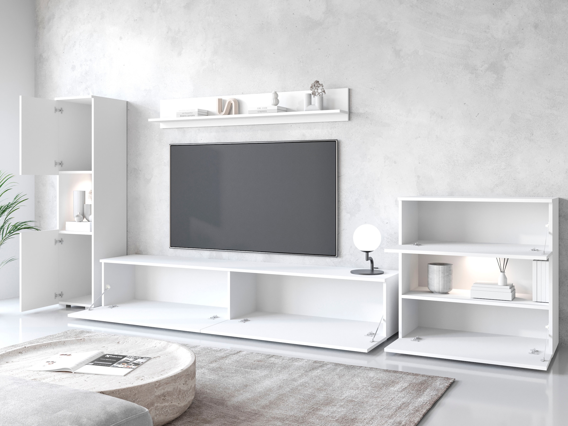 INOSIGN Wohnwand »PARIS«, (Komplett-Set, 4 St.), TV-Wand 300cm breite, grifflose Design, stehend und hängend montierbar