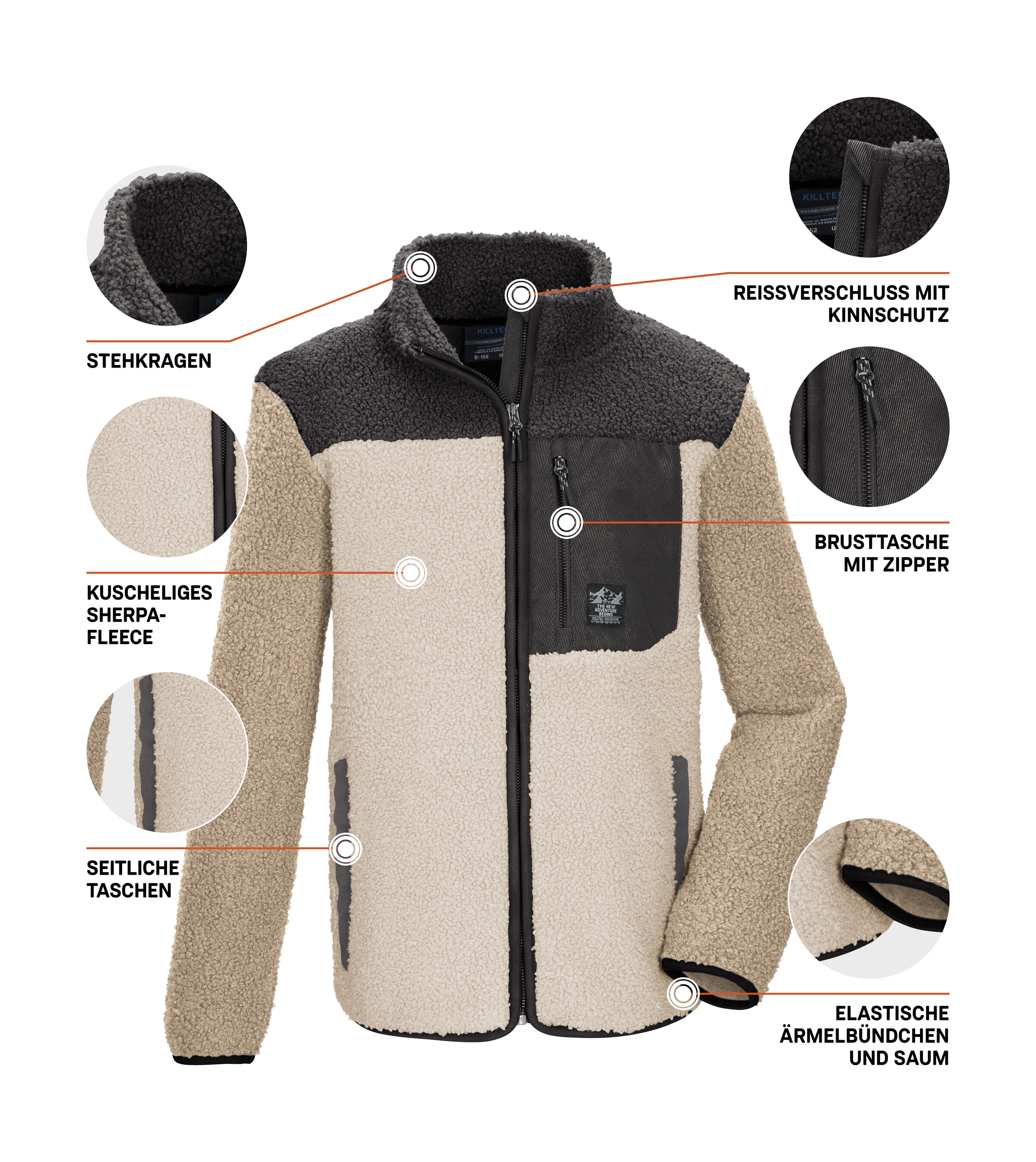 Killtec Fleecejacke »KOW 143 BYS FLC JCKT« Weiche Sherpa Fleecejacke, Kinnschutz, elastische Bündchen