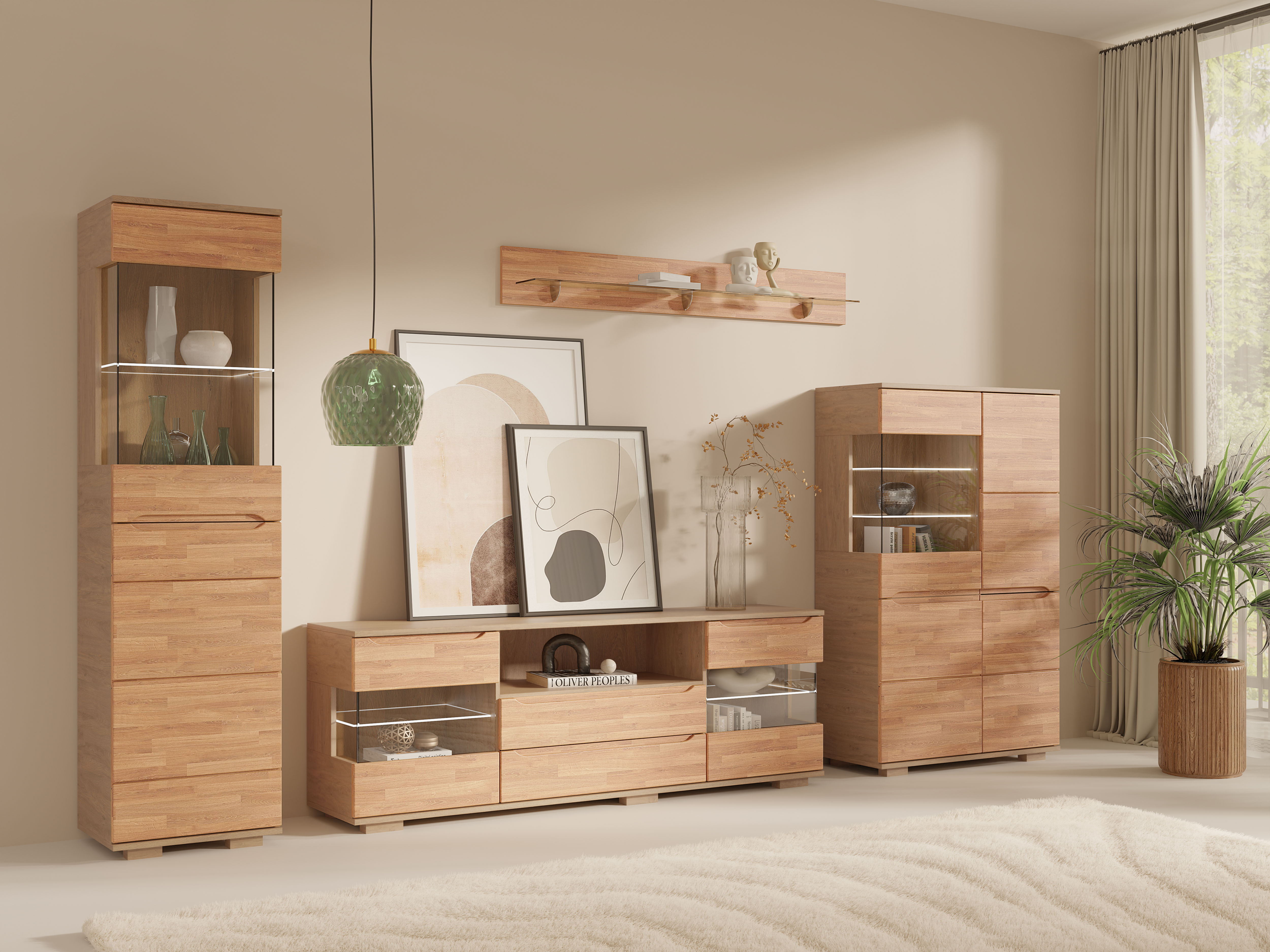 OTTO home Wohnwand "VETRO: besteht aus 2 Vitrinen, 1 Sideboard & 1 Wandregal, Wohnzimmer." 4 Stk. tlg.