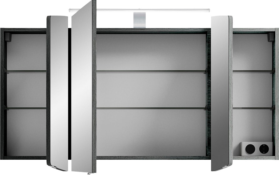Saphir Badmöbel-Set »Cassca Sprint 4-teilig Mineralmarmor-Waschtisch mit LED-Spiegelschrank«, (5 St.), Midischrank, Unterschrank, inkl. Türdämpfer, 7 Türen, 5 Schubladen