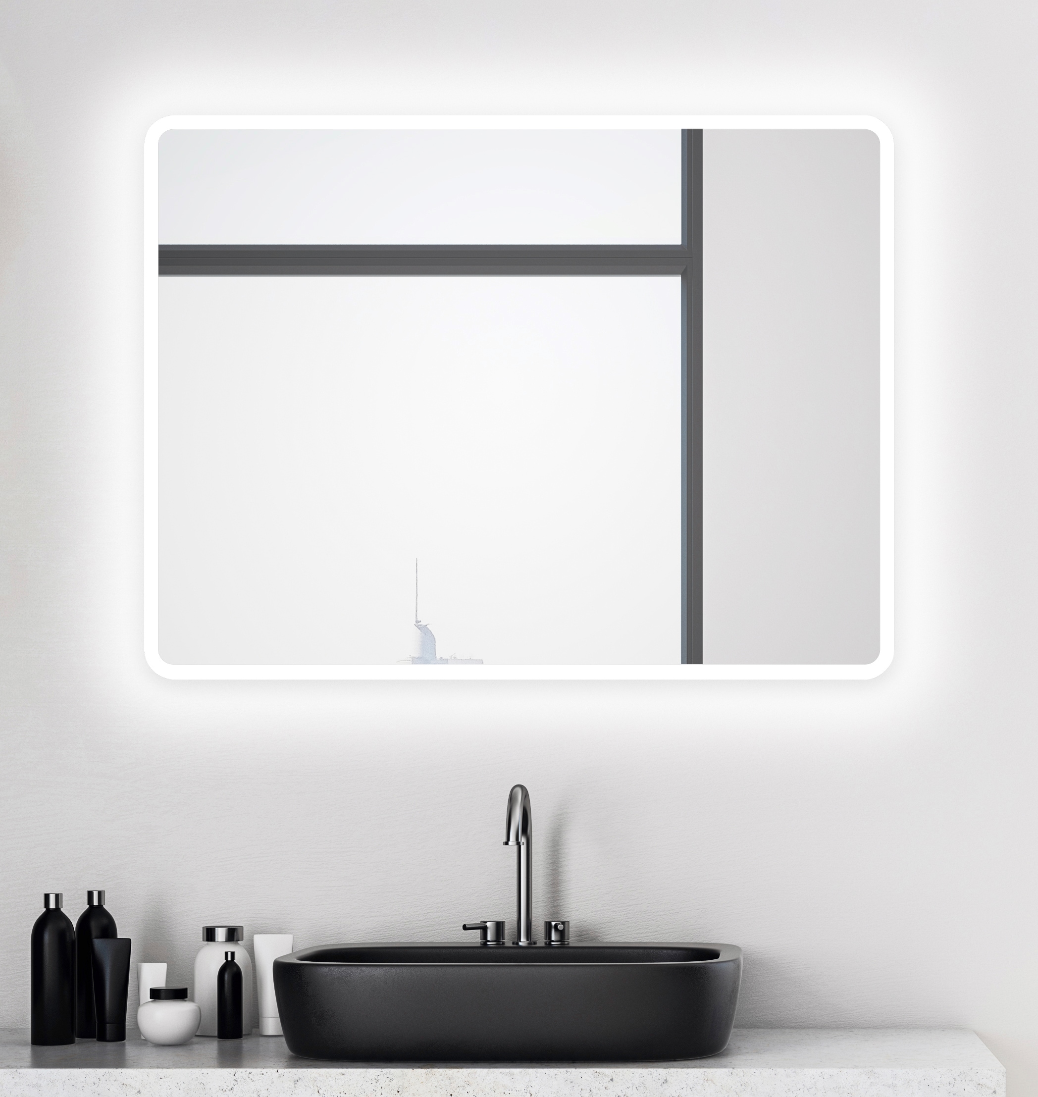 Badspiegel »Talos Black Moon«, 80 x 60 cm, Design Lichtspiegel