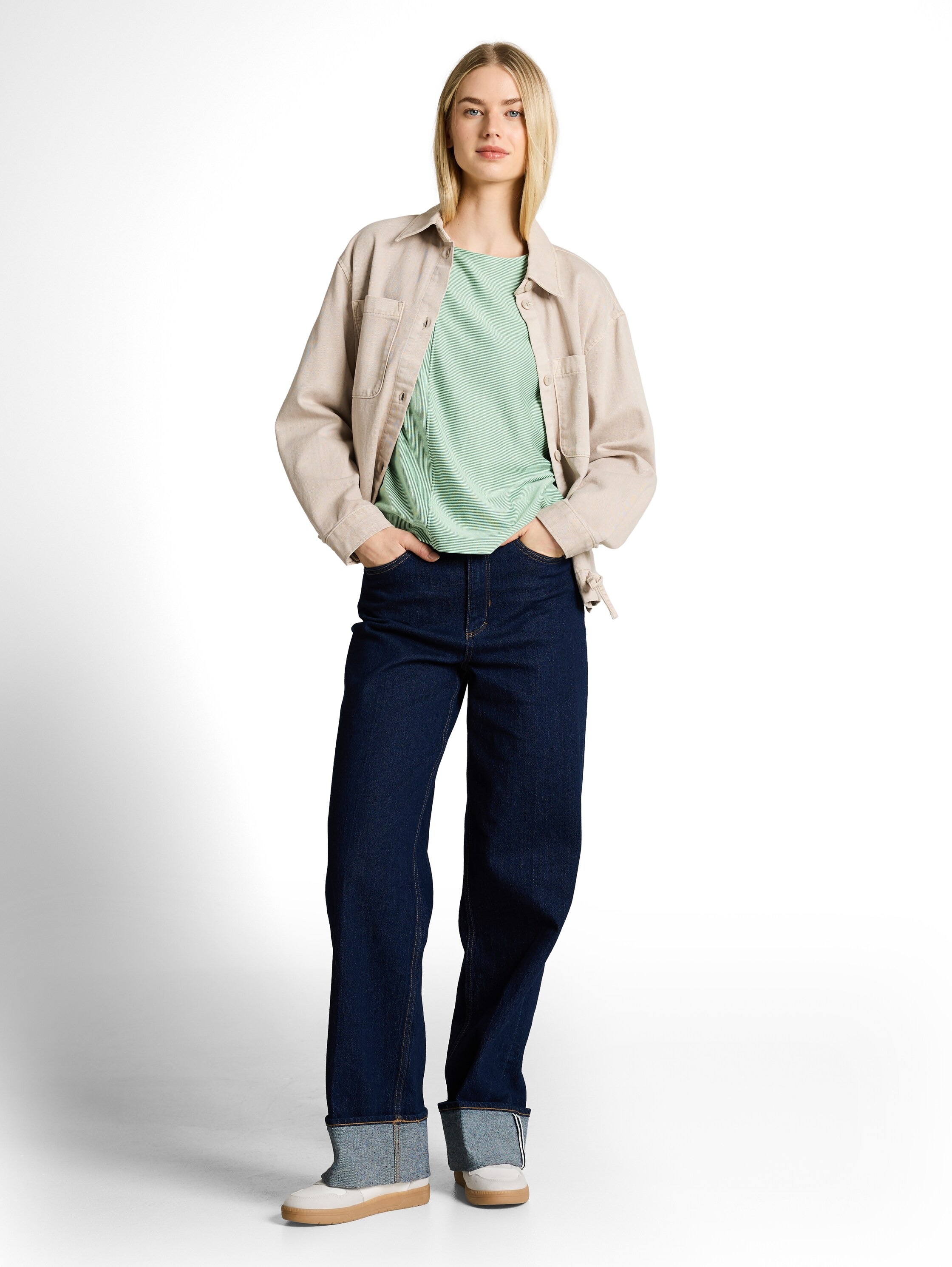 Rundhalsshirt TOM TAILOR DENIM, Damen, Gr. M, small tonal matchag, Web, Obermaterial: 58% Viskose, 38% Polyester, 4% Elasthan, geringelt, gestreift, normal taillenlang, Rundhals, Shirts Rundhalsshirt, Ärmellos im Streifen-Look 3