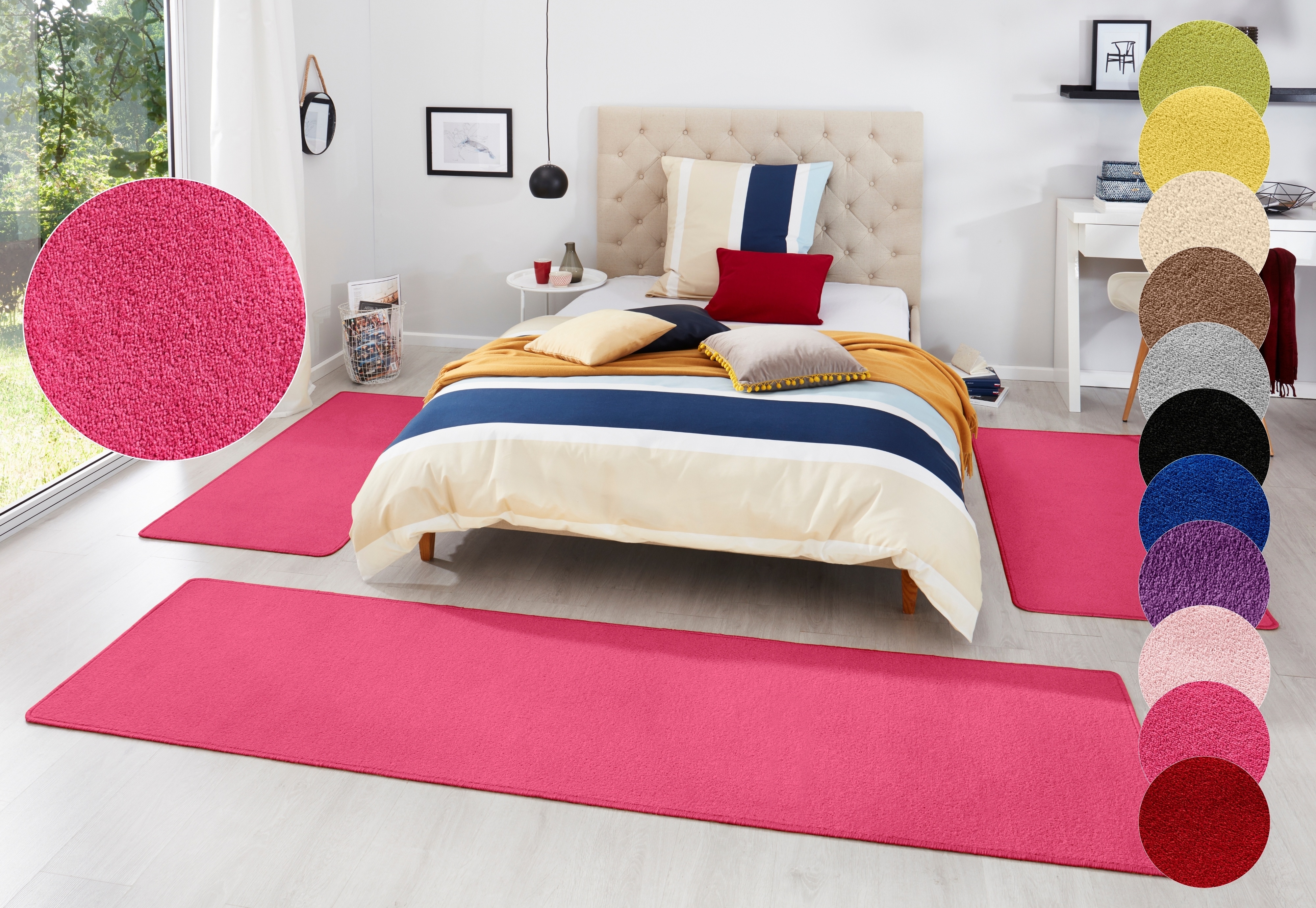 Bettumrandung HANSE HOME, H:7mm, pink, Obermaterial: 100% Polypropylen, Schlafzimmer, Bettumrandungen, "Fancy", Unifarben, Bettvorleger, 3-teiliges