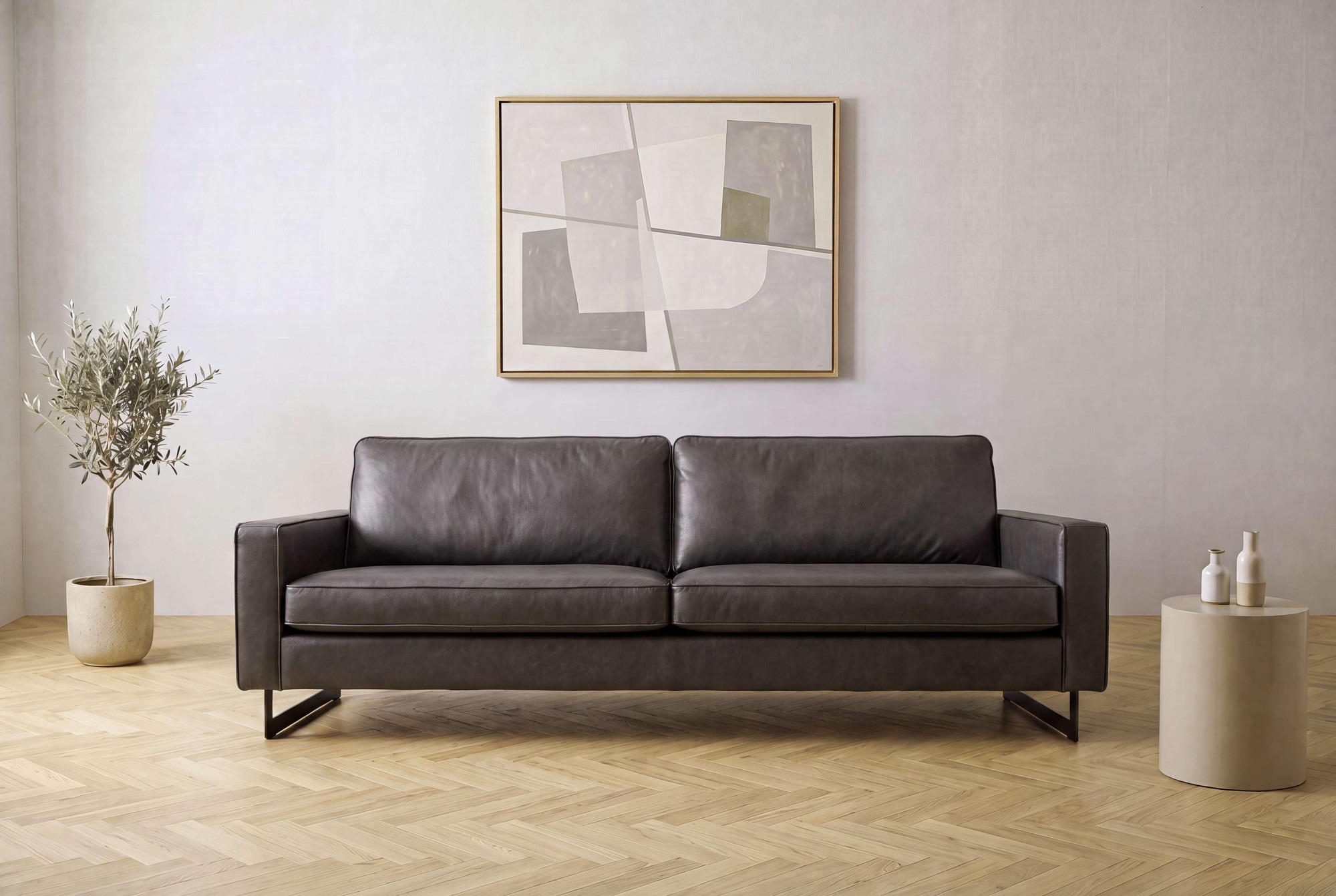 OTTO home 3-Sitzer "Maxi-Ausführung Pinto, 236 cm, Cord, Chenille, Lederoptik" mit Keder, schwarze Metallfüße, Wellenunterfederung