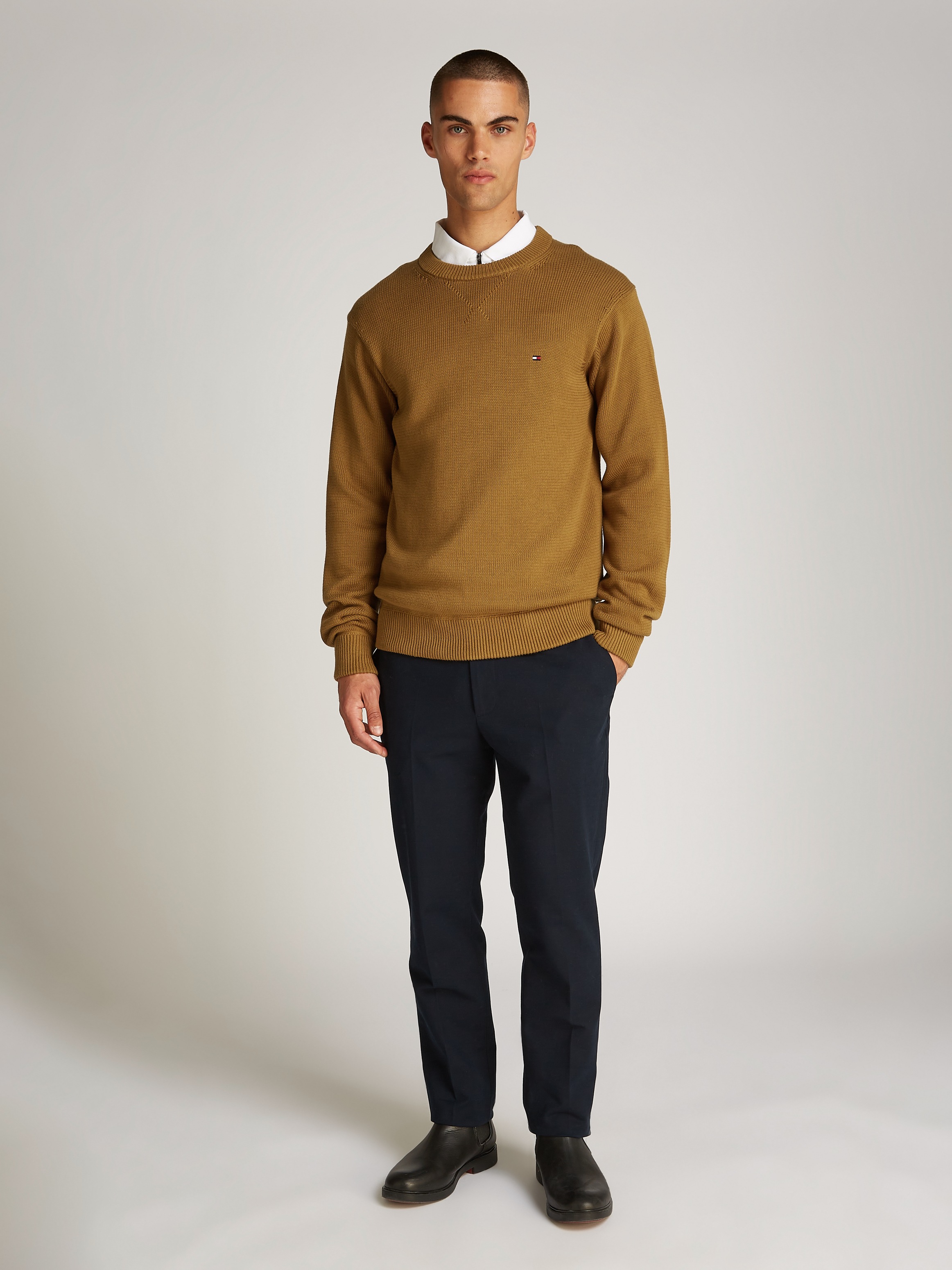 Tommy Hilfiger Strickpullover »CHUNKY COTTON C NECK«, mit Logosrickerei