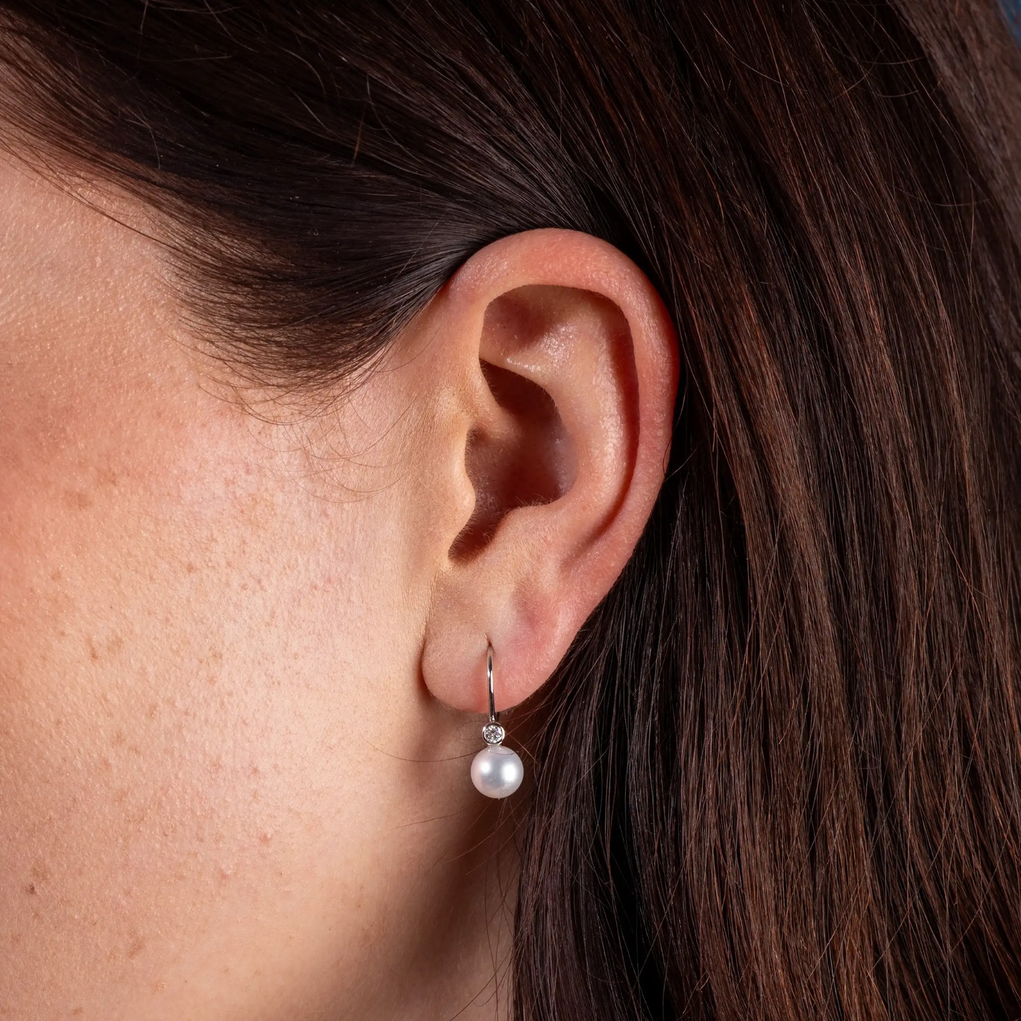 LYOMI Paar Ohrhänger »585/- Weißgold Perle 2 synth. Diam. 0,10 ct.«