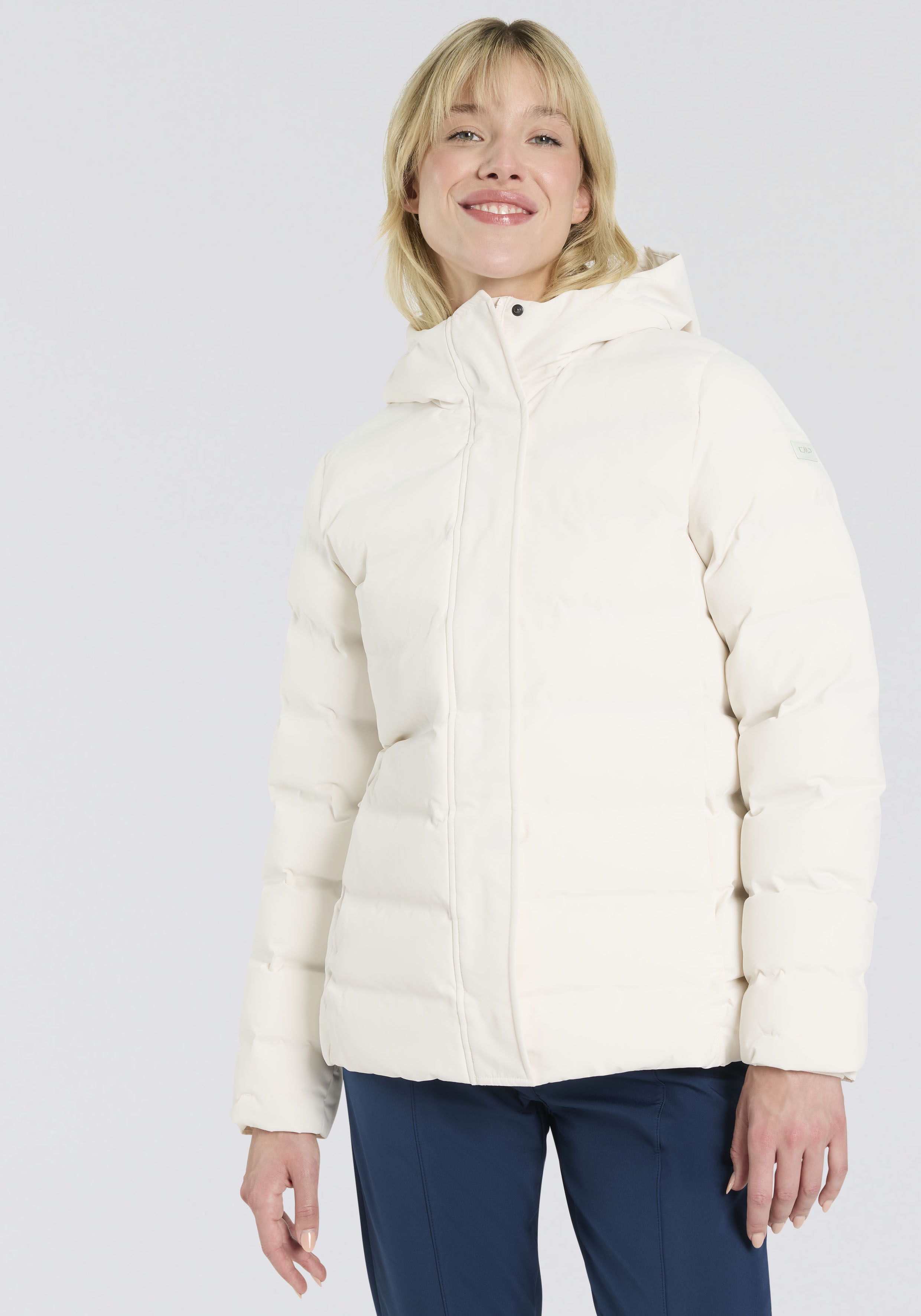 CMP Steppjacke "WOMAN JACKET FIX HOOD" mit Kapuze mit fester Kapuze, winddicht, wasserabweisende Oberfläche