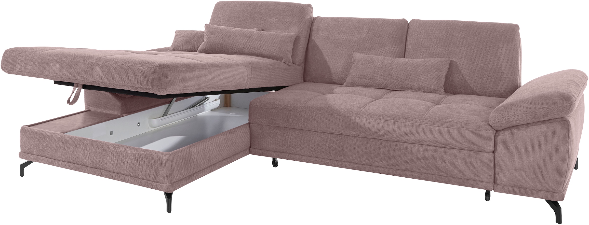 Places of Style Ecksofa Costello, mit Sitztiefenverstellung und Armlehnfunktion, incl. 3 Nierenkissen