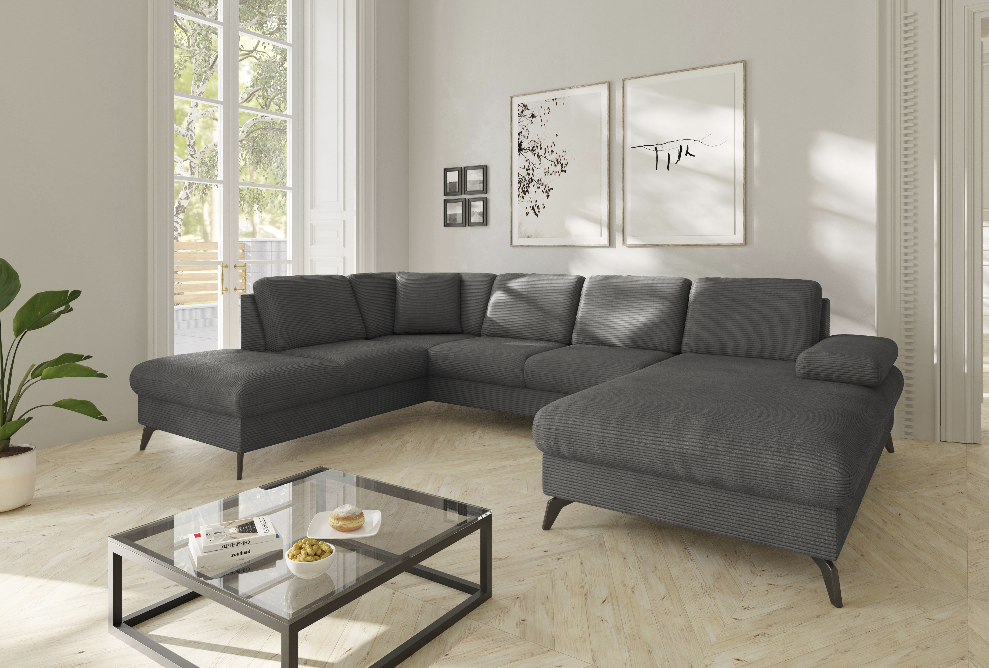 sit&more Wohnlandschaft "Morris Jubi U-Form, B: 300 cm, Armteilverstellung" optional mit Bettfunktion, 1 Zierkissen, komfortable Sitzhöhe 44 cm