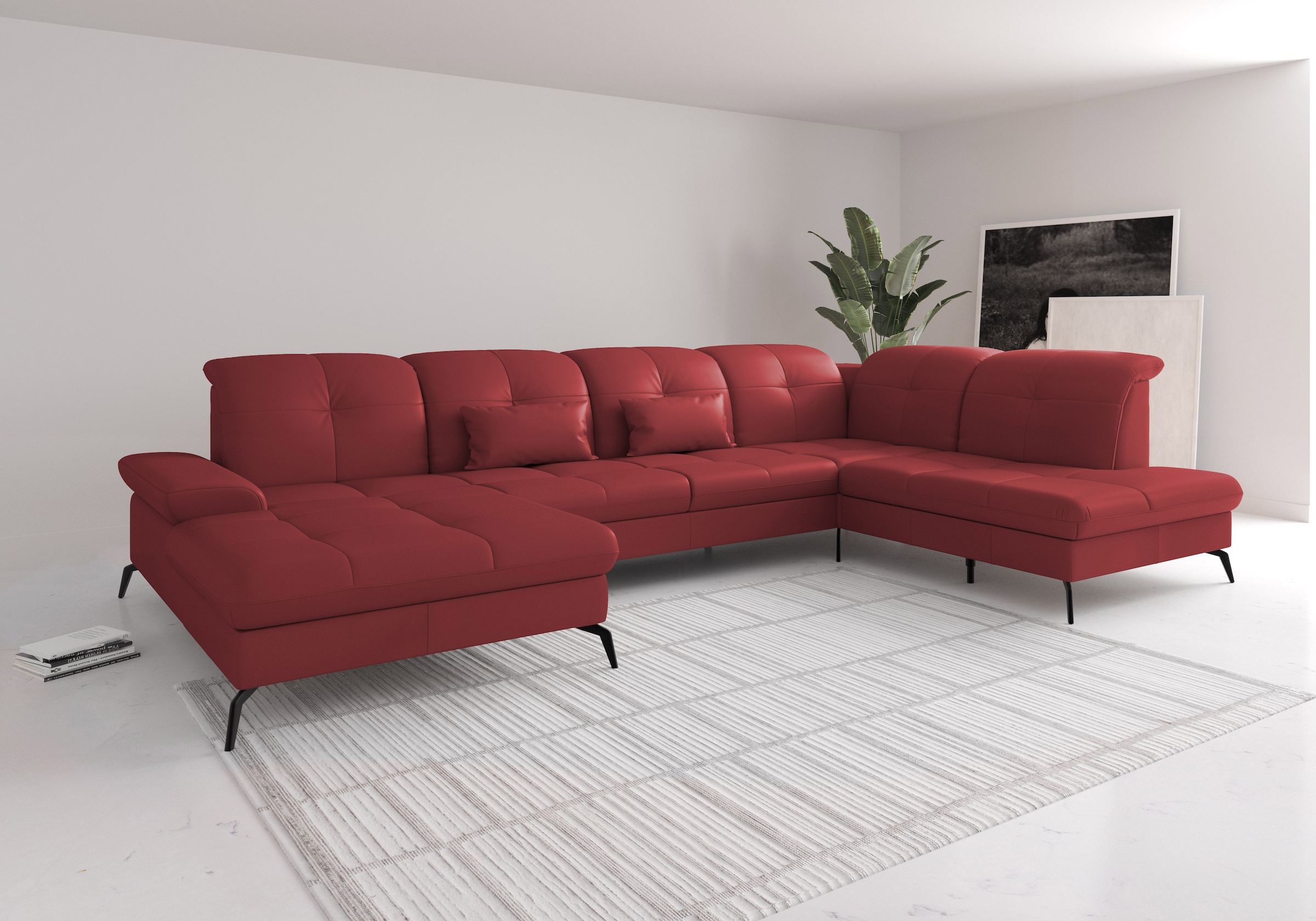 Wohnlandschaft SIT & MORE "Amica, U-Form, inkl. Sitztiefenverstellung und Armteilverstellung", rot (feuerrot), B:357cm H:90cm T:231cm, Sofas, Wohnlandschaft, wahlweise mit Kopfteilverstellung, Bettfunktion und Bettkasten 10