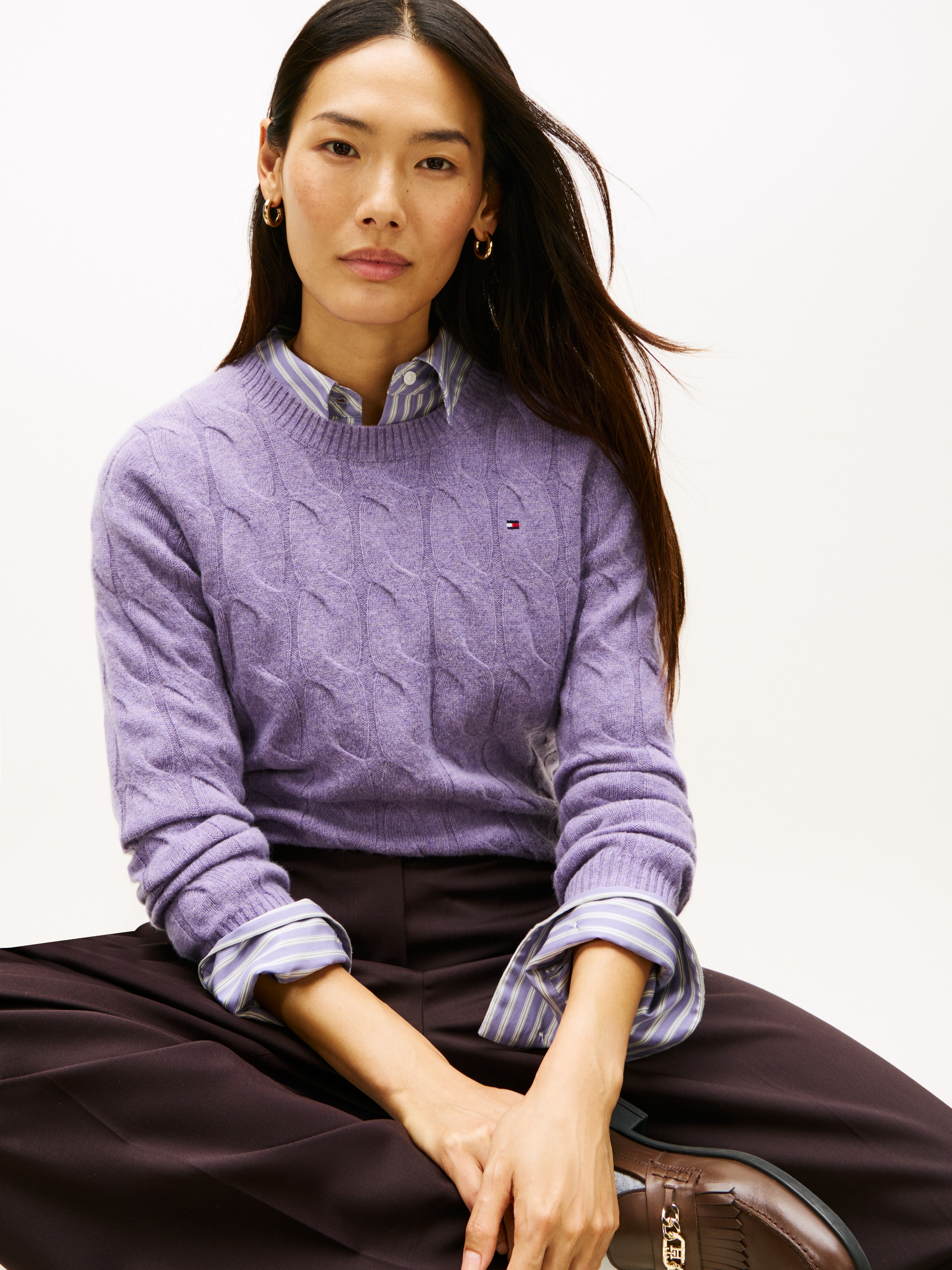 Tommy Hilfiger Strickpullover »SOFT WOOL CABLE C-NK« Wolle, mit Zopfmuster