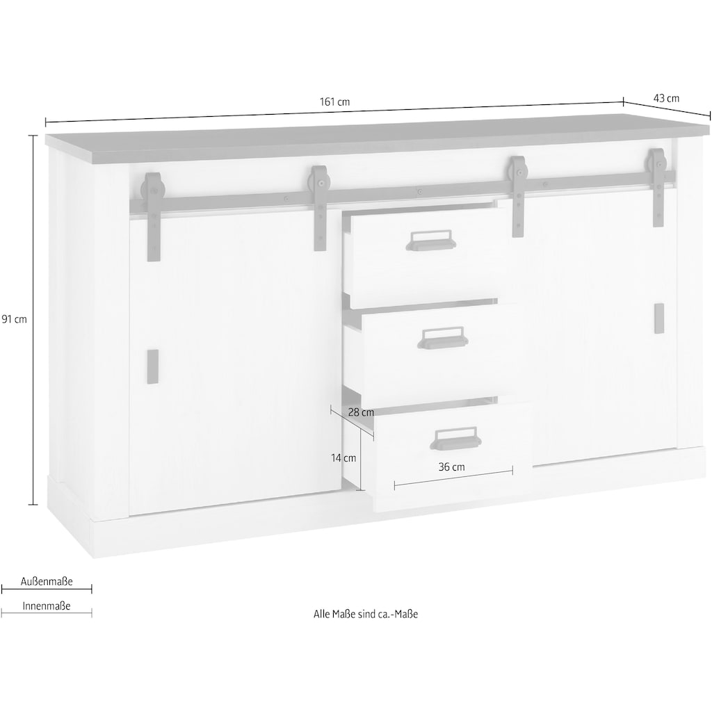 Home affaire Sideboard »SHERWOOD«, Holz Dekor, mit Scheunentorbeschlag und Apothekergriffen, Breite 161cm