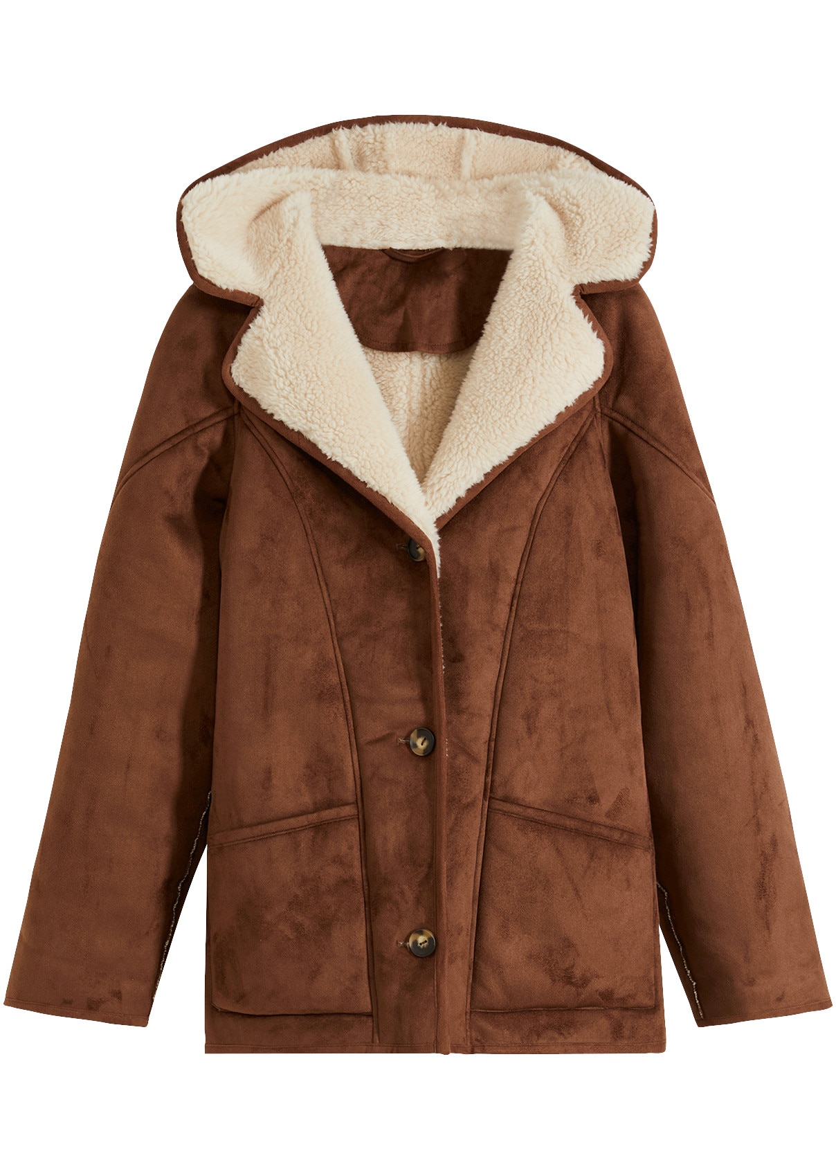 bonprix Outdoorjacke mit Shearling-Look, aus Polyester, Oversize-Passform