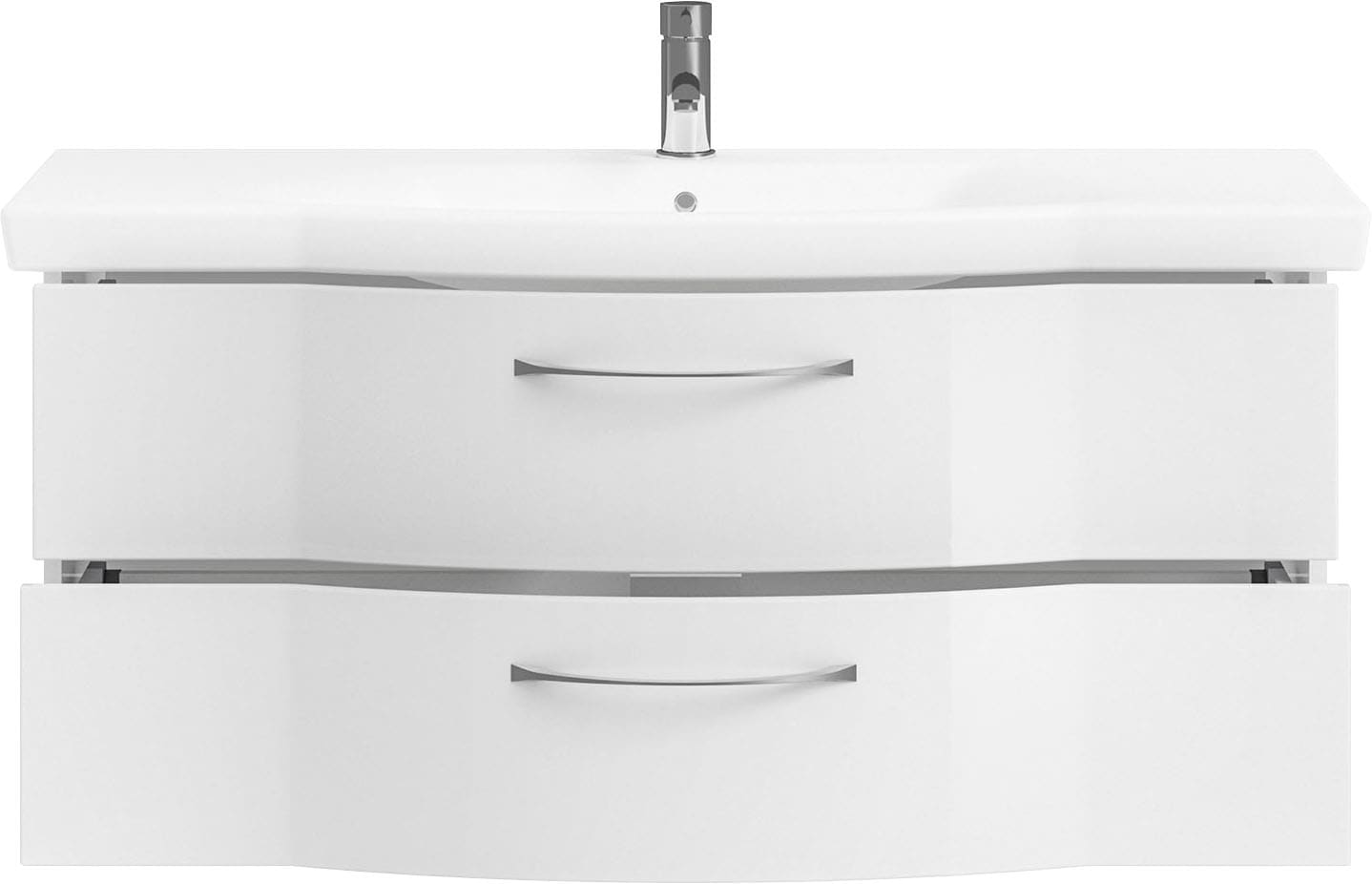 Saphir Badmöbel-Set »6005 Sprint Keramik-Waschtisch mit LED-Spiegelschrank, 122 cm breit«, (2 St.), Waschplatz inkl. Türdämpfer, 3 Türen, 2 Schubladen, Waschtisch Set