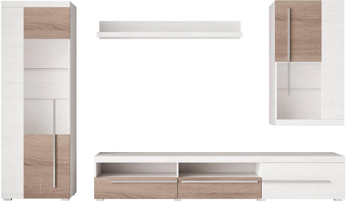 INOSIGN Wohnwand »Roger,Breite 255 cm moderne Mediawand ohne Beleuchtung«, (Set, 4 St.), Anbuwand (Set,4-St) viel Stauraum, Glastüren