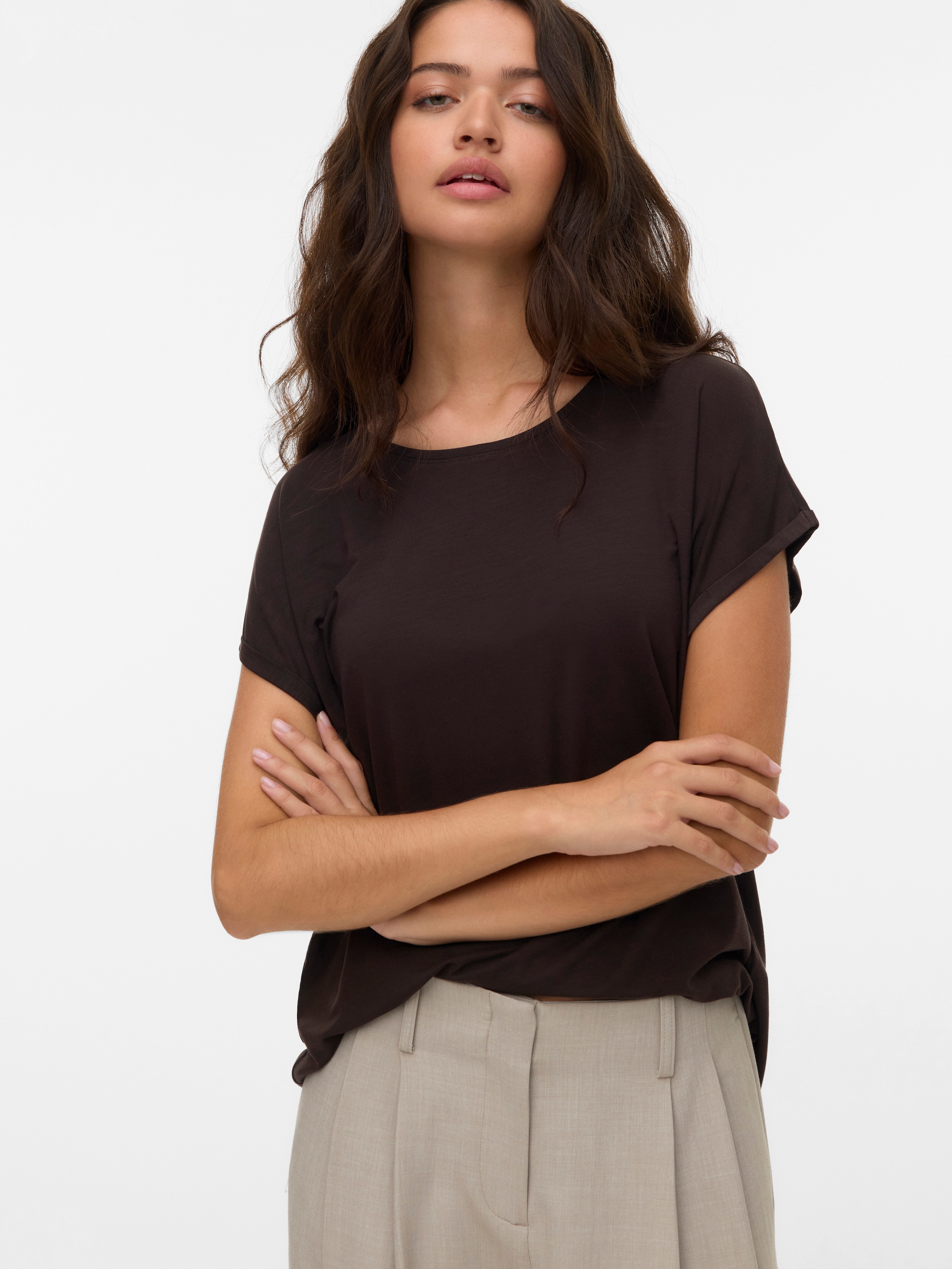 Vero Moda Rundhalsshirt "VMAVA PLAIN SS TOP GAJRS NOOS" Materialmix, regula günstig online kaufen