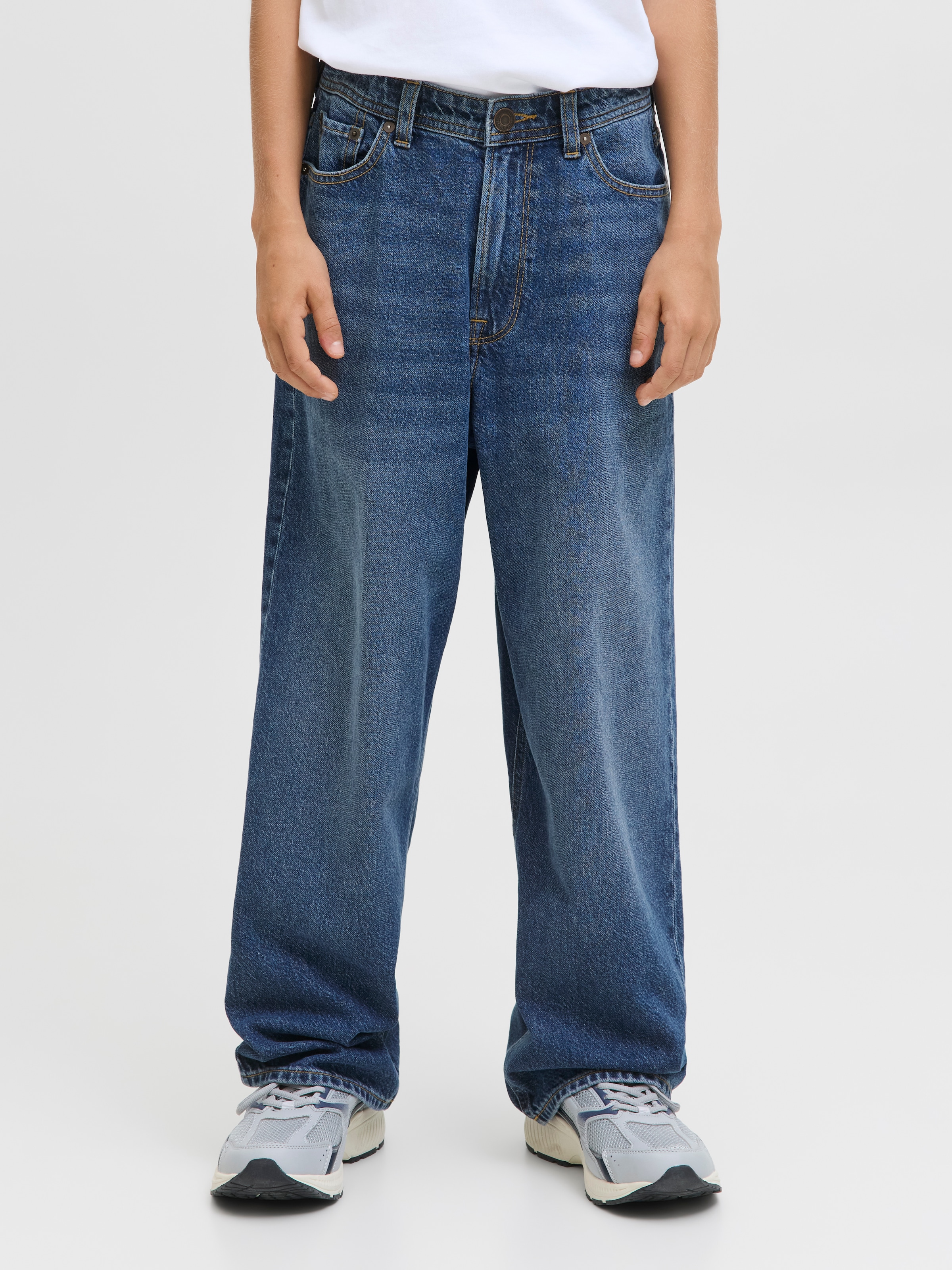 Jungen Bequeme Jeans "JJIRON JJORIGINAL SQ 207 SN JNR", blau, Gr. 134, JACK & JONES JUNIOR, Abriebeffekte, Denim/Jeans, Obermaterial: 95% Baumwolle,