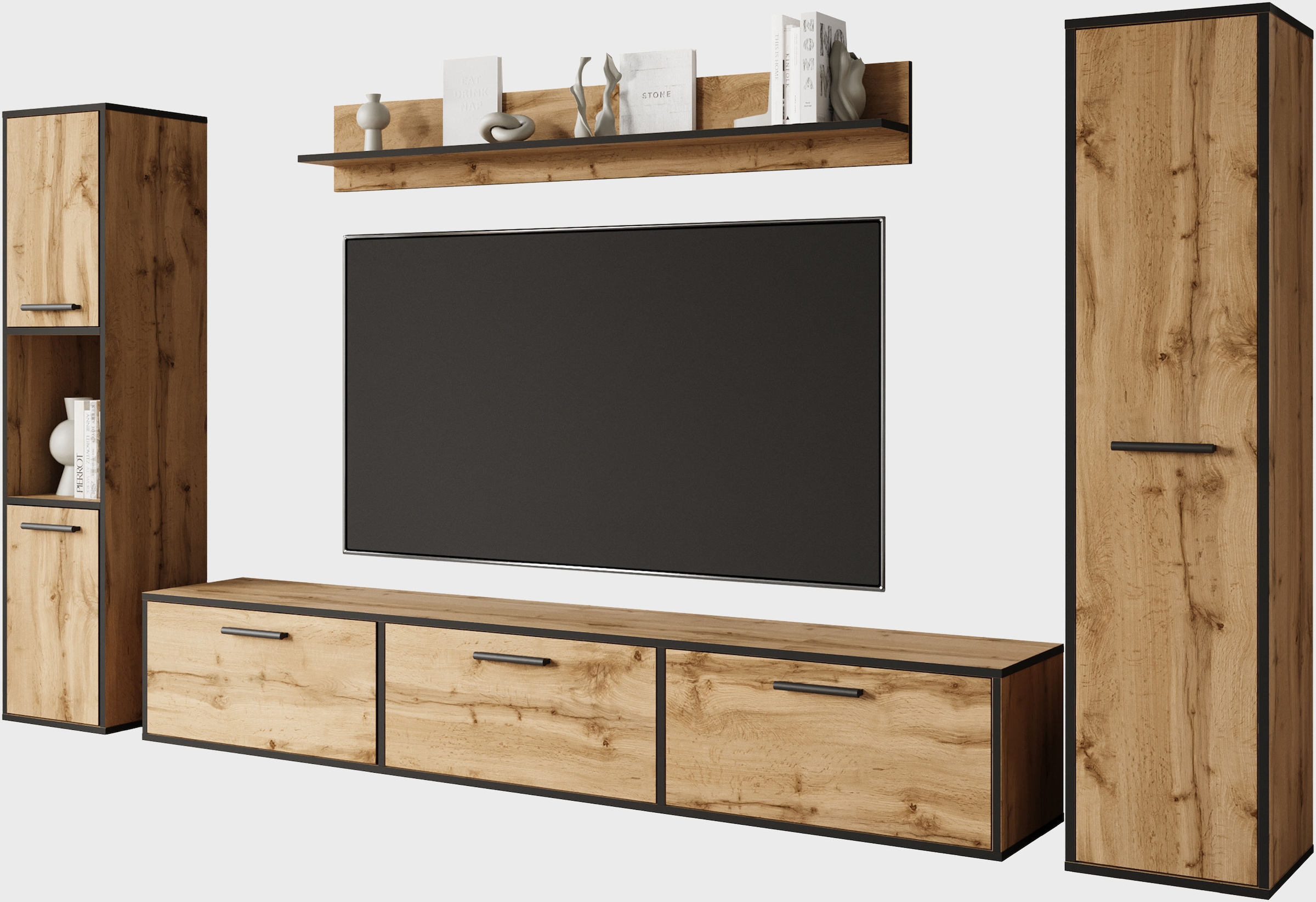 INOSIGN Wohnwand »BOGOTA XL, Vitrine Türanschlag links/rechts wechselbar«, (Komplett-Set, 4 St.), viel Stauraum, hängend und stehend montierbar