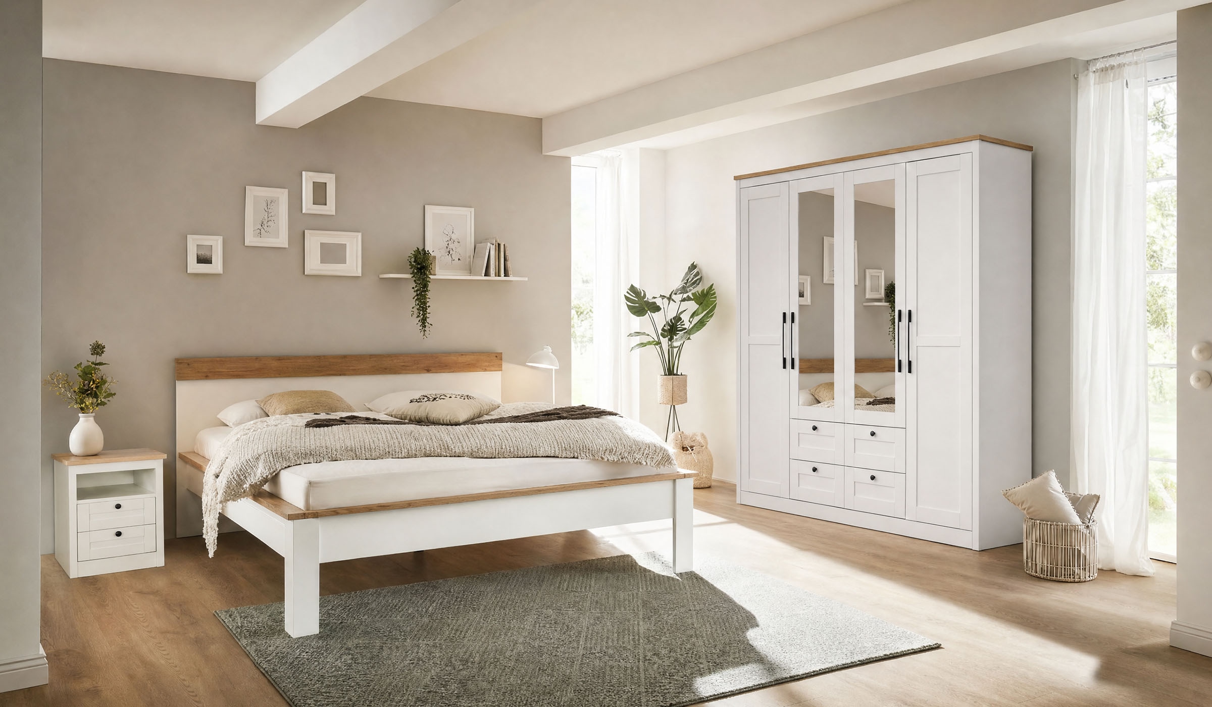 OTTO home Kleiderschrank »Büsum Schlafzimmer Schrank mit 4 Türen und Spiegel« Schlafzimmerschrank Landhaus Design Garderobe Schrank Bestseller