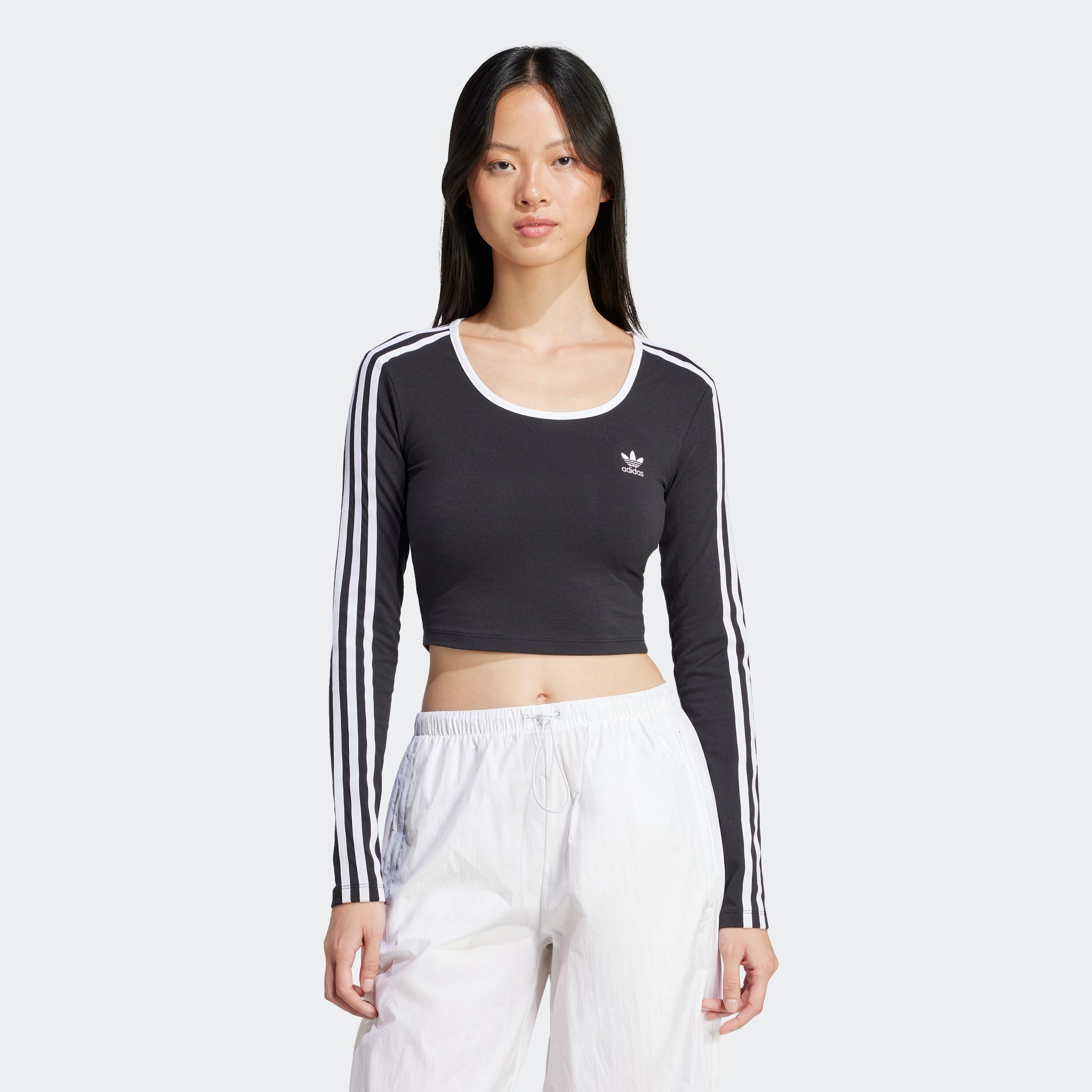 adidas Originals Langarmshirt "3S LS CROP" schmaler und kürzerer Schnitt, m günstig online kaufen