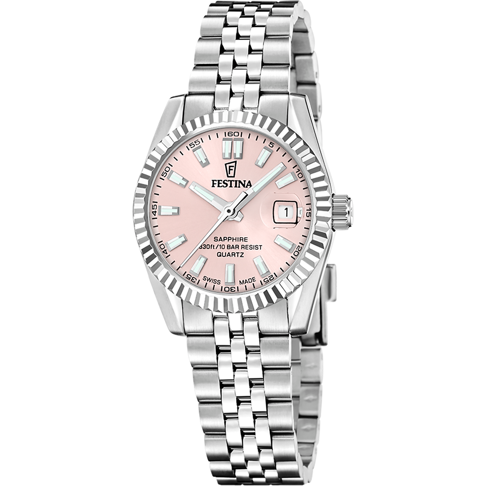 Festina Quarzuhr »Classic Steel« Armbanduhr, Damenuhr, Swiss Made, Edelstahlarmband, analog, Tag