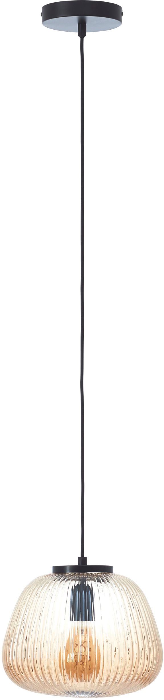 Brilliant Pendelleuchte »Kaizen«, 1 flammig, Leuchtmittel E27 | ohne Leuchtmittel, Riffelglas, D 25 cm, E27, kürzbar, Amber-Bernsteinfarben