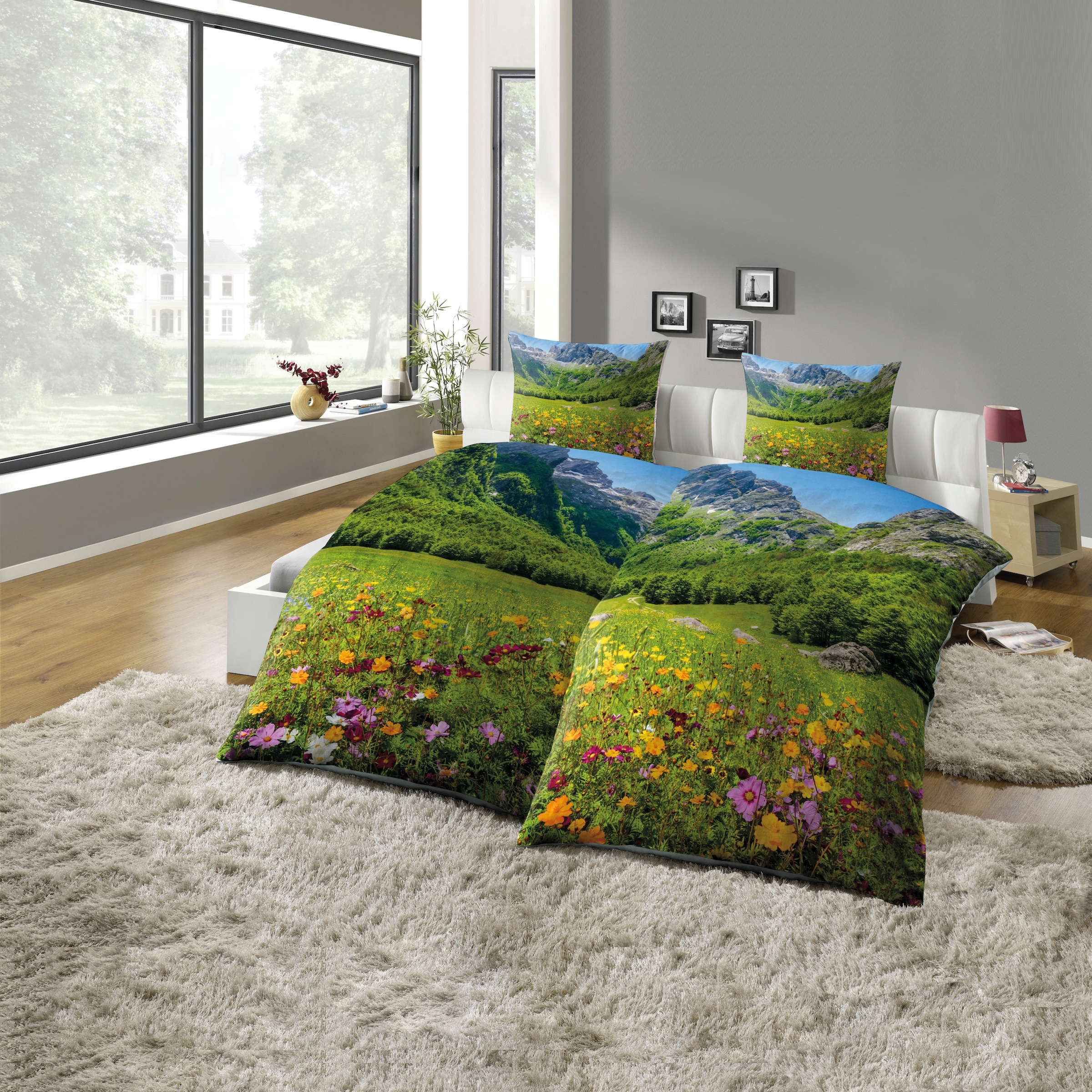 KiNZLER Partnerbettwäsche "Partnerbettwäsche 4-teilig "Berge"" 4 Stk. Pfleg günstig online kaufen