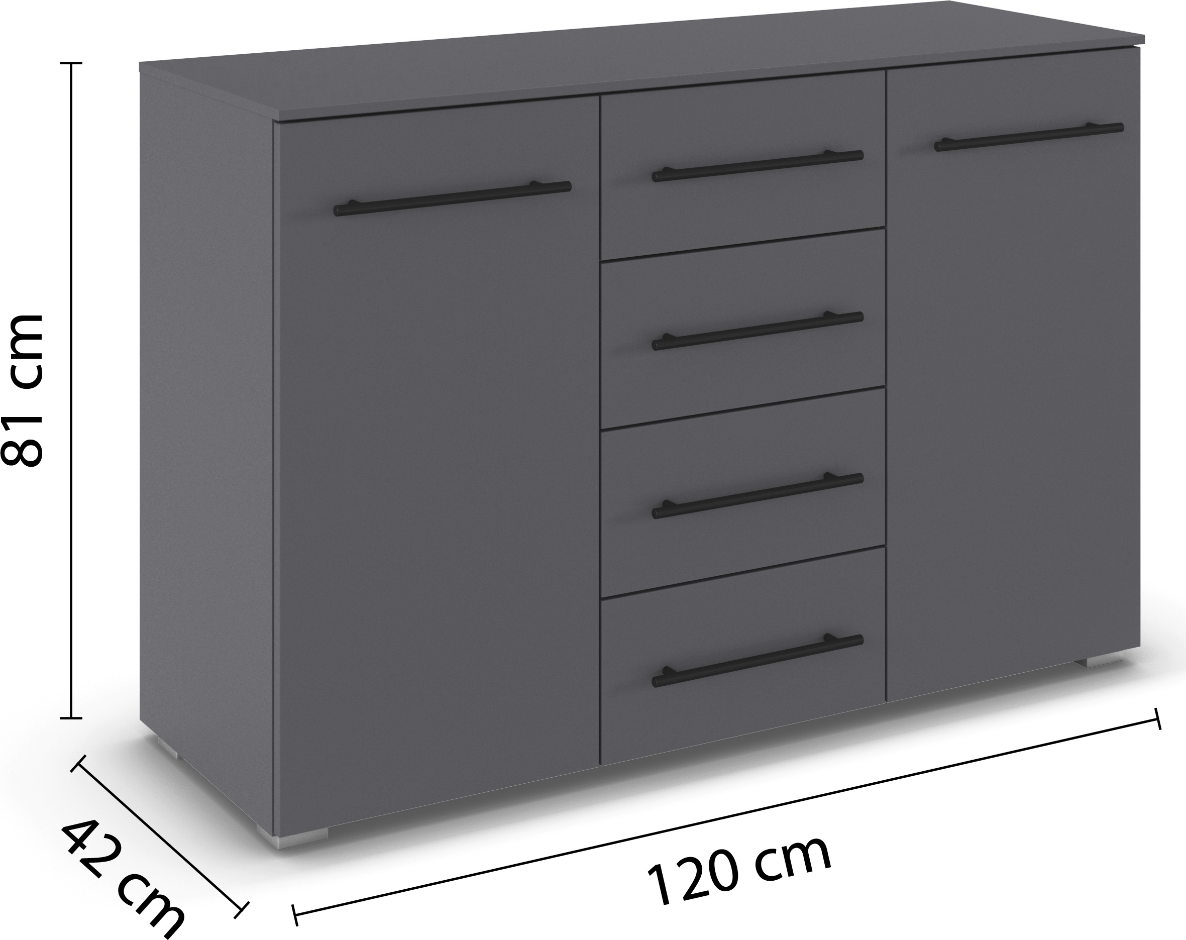 rauch Kombikommode »Sideboard Schubladenkommode AVOLA mit Dekorfront«, (Breite 120 cm inkl. Soft-Close-Funktion), vier große Schubladen und 2 Türen, mit 4 Einlegeböden MADE IN GERMANY