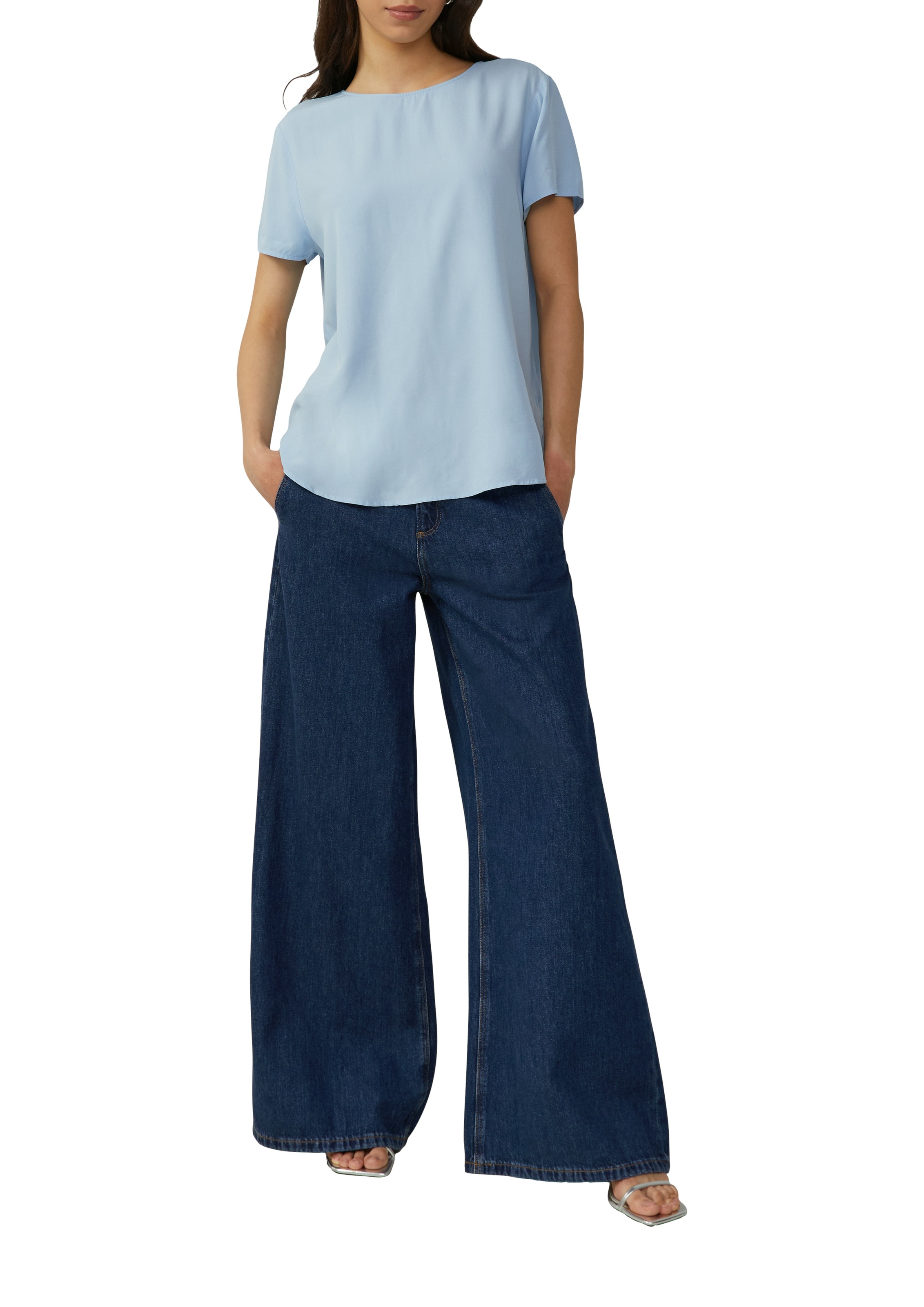 QS Kurzarmbluse mit All-Over Print günstig online kaufen