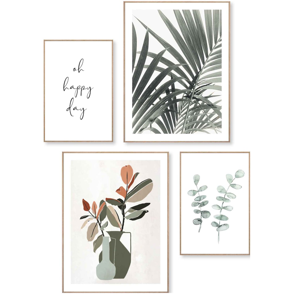 Reinders! Wandbild »Natur Palmbaumblätter - Pflanz - Eukalyptus - Blum - Glück«, (4 St.)