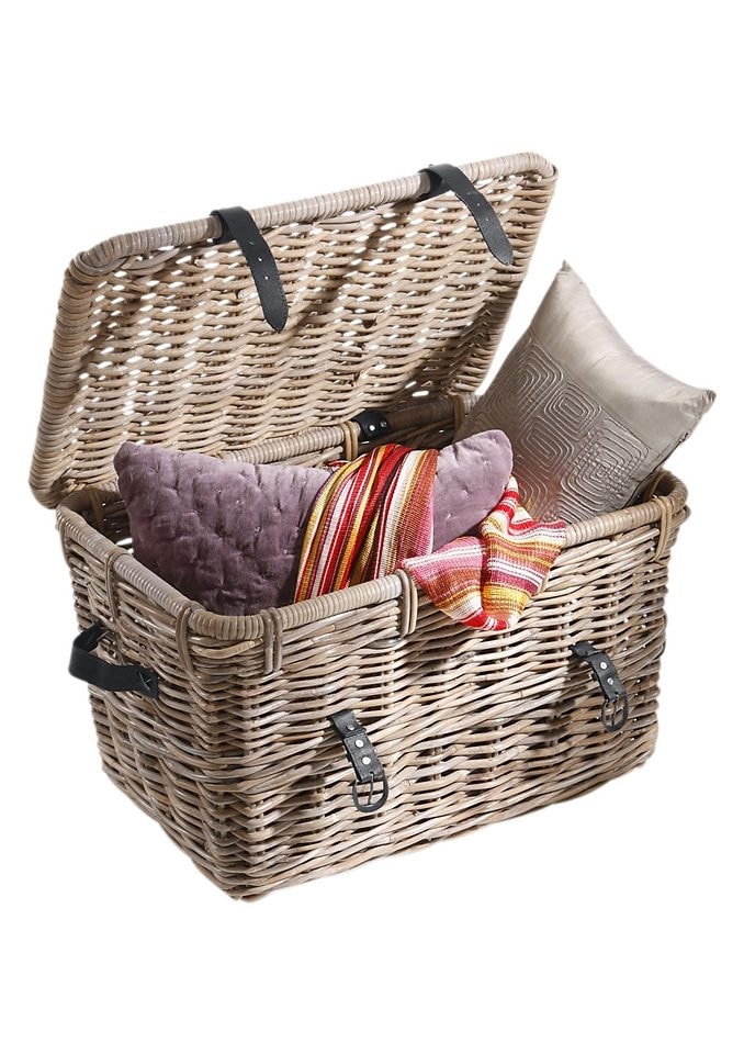 HOFMANN LIVING AND MORE Organizer »Truhe, Kubu-Rattankorb«, Aufbewahrungskorb zum Aufklappen