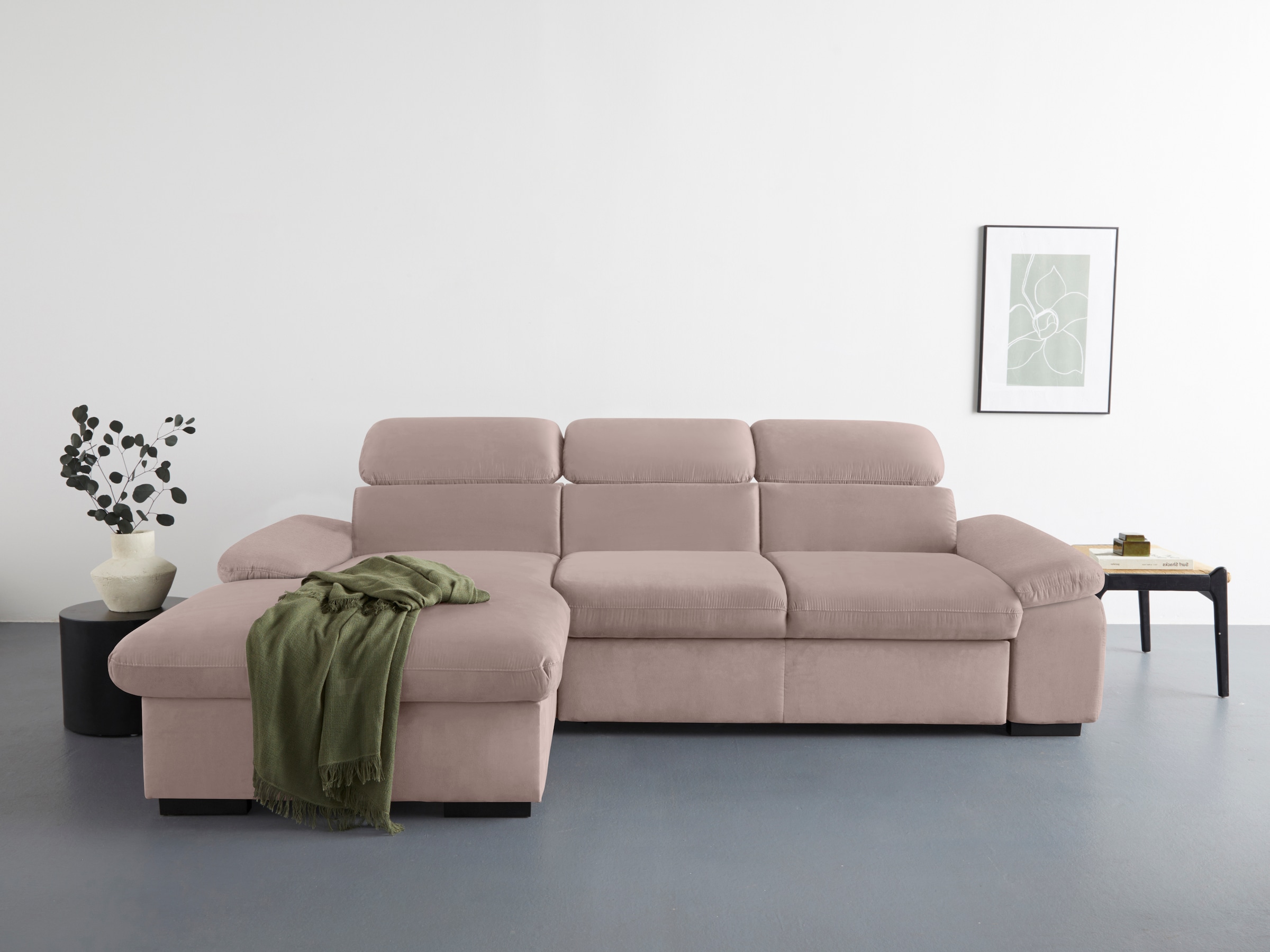 COTTA Ecksofa »Lola L-Form«, (Set, mit Hocker), mit Hocker & Kopfteilfunktion, wahlw. Bett- und Armteilfunktion