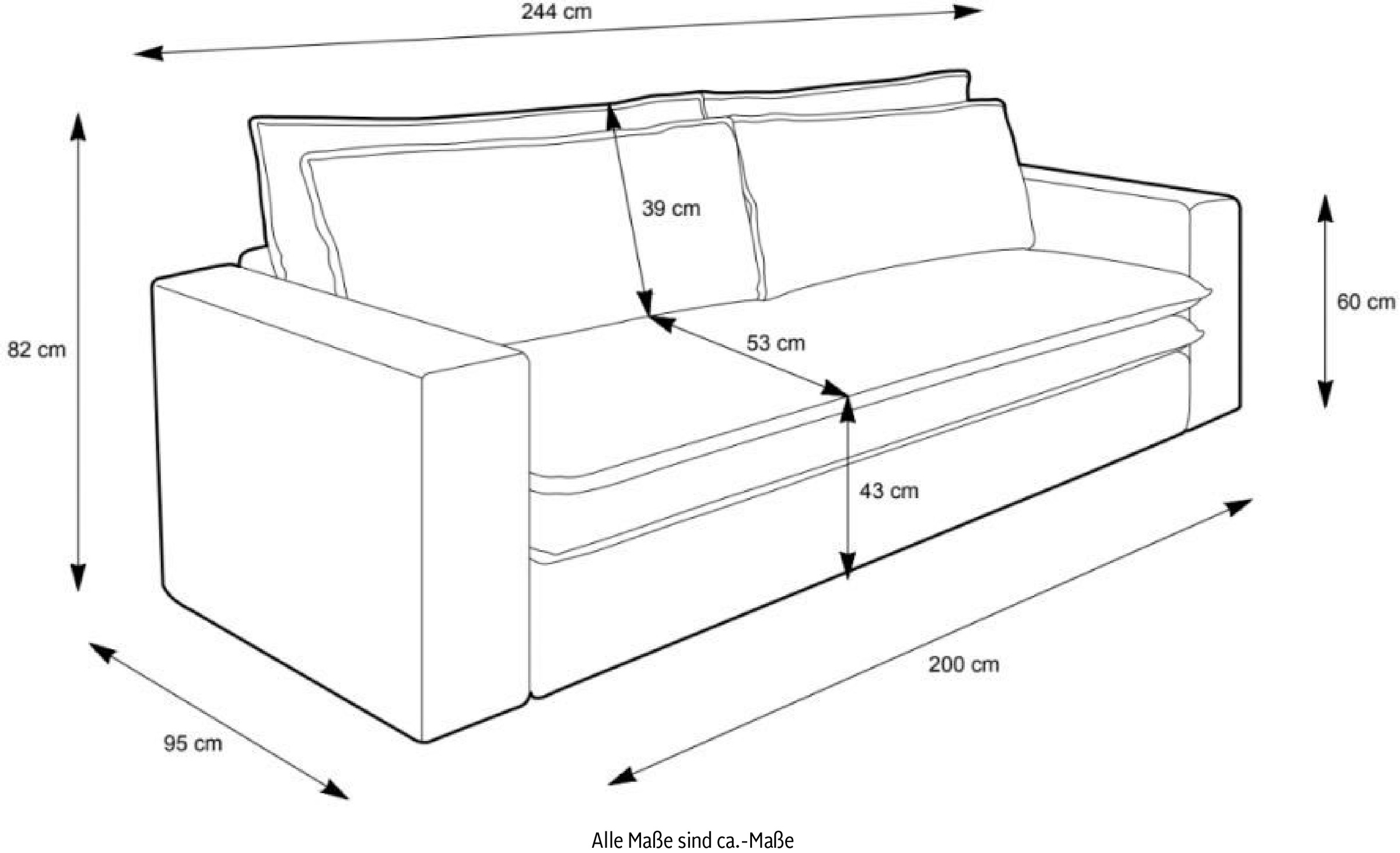 Places of Style Sitzgruppe »PIAGGE«, (2 tlg.), 3-Sitzer-Sofa mit Bettfunktion und Loveseat-Hocker im Set