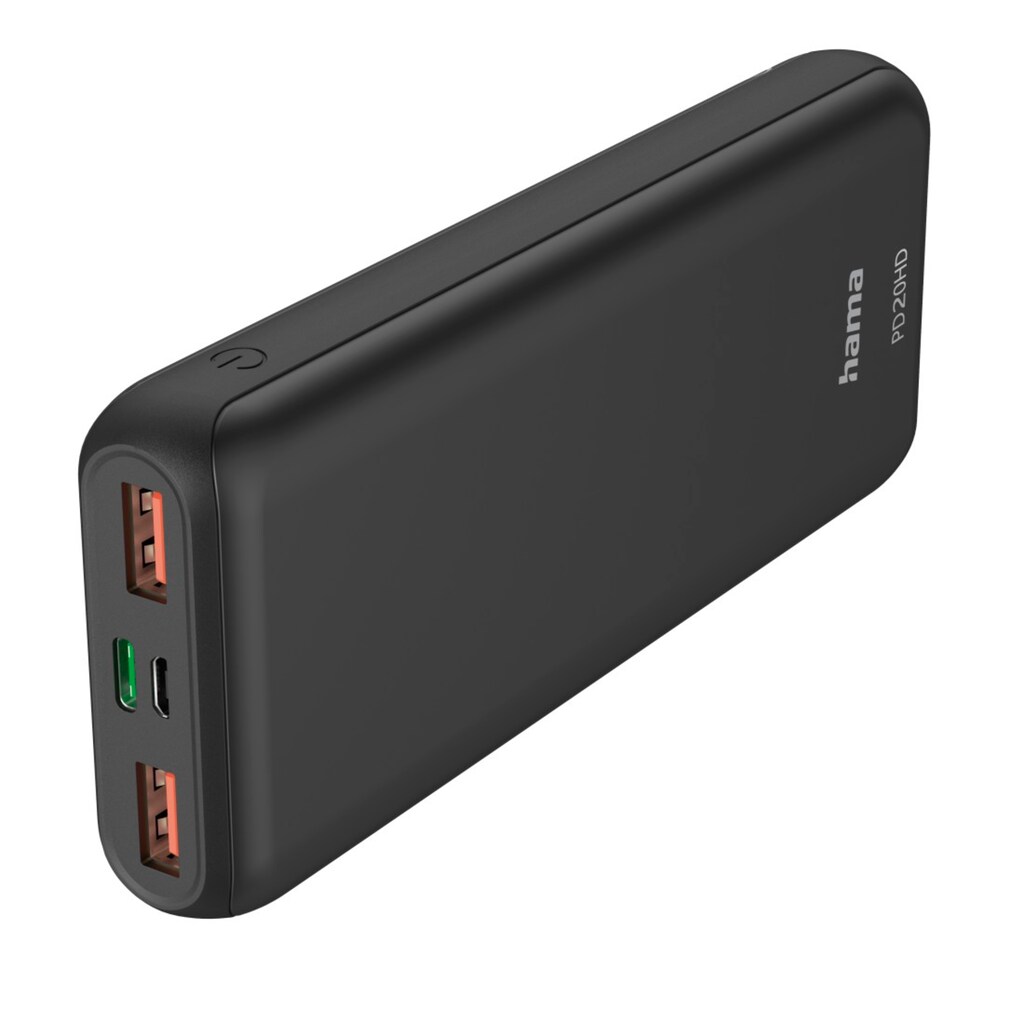 Hama Powerbank »Powerbank 20000mAh, 3 Ausgänge: 2x USB-A, 1x USB-C, für Schnellladen«, 20000 mAh, 3,7 V