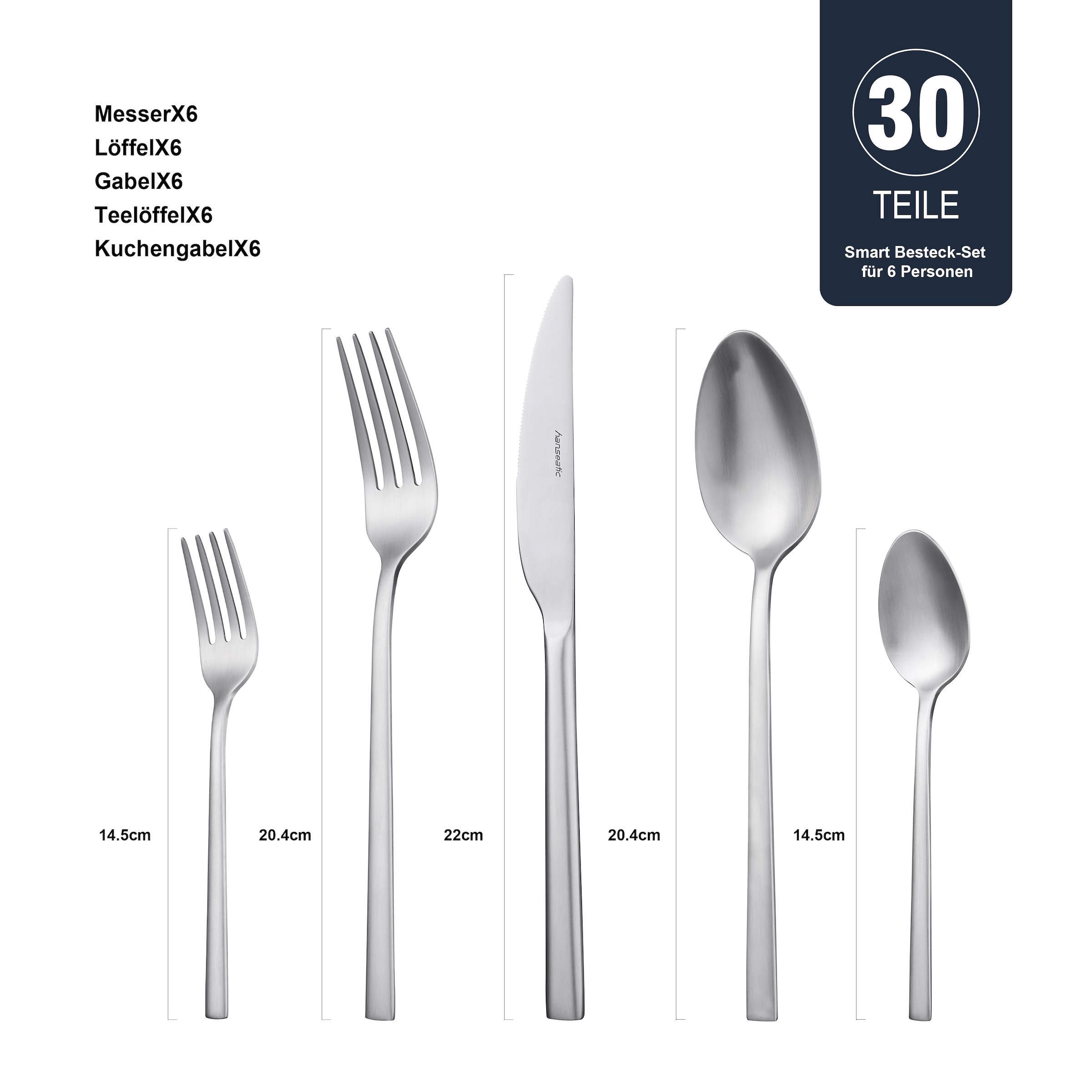 Hanseatic Besteck-Set »SMART, in matter Optik«, (Set, 30 tlg.), leichtes und minimalistisches Design