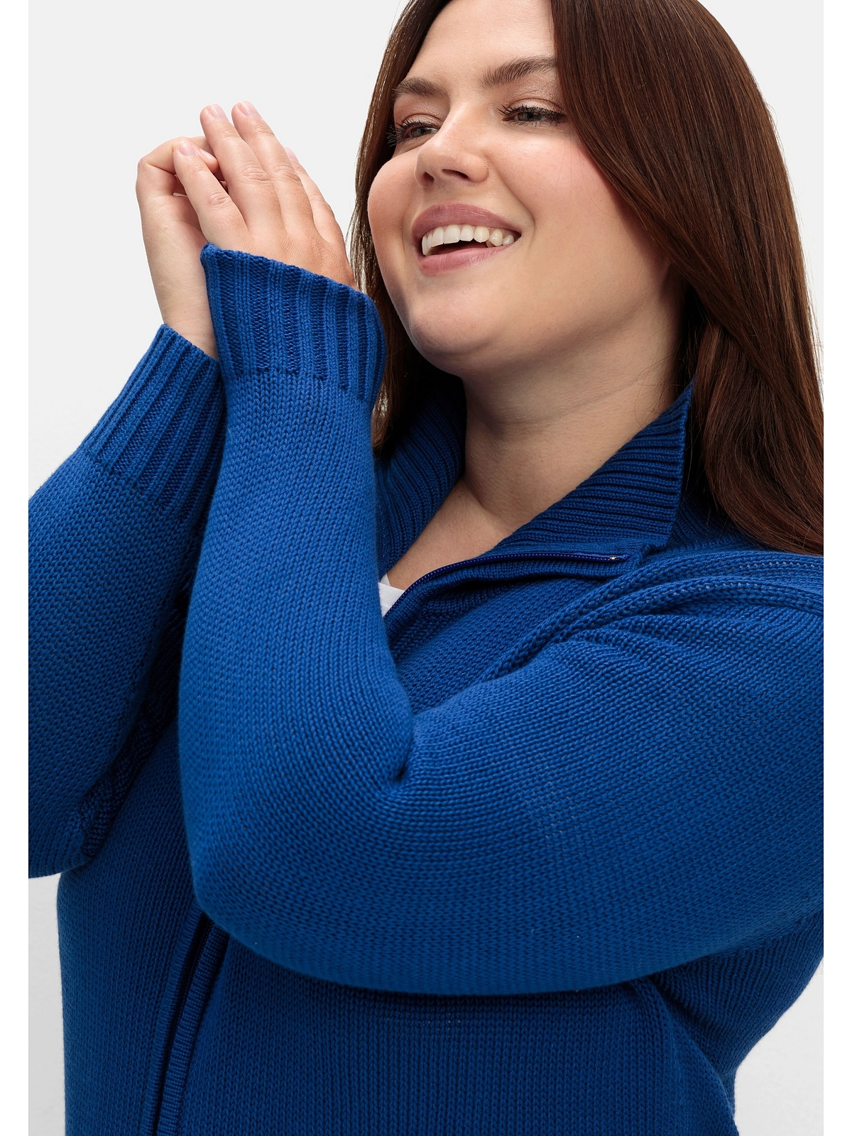 Sheego Strickjacke »Große Größen«, mit Troyerkragen und 2-Wege-Zipper