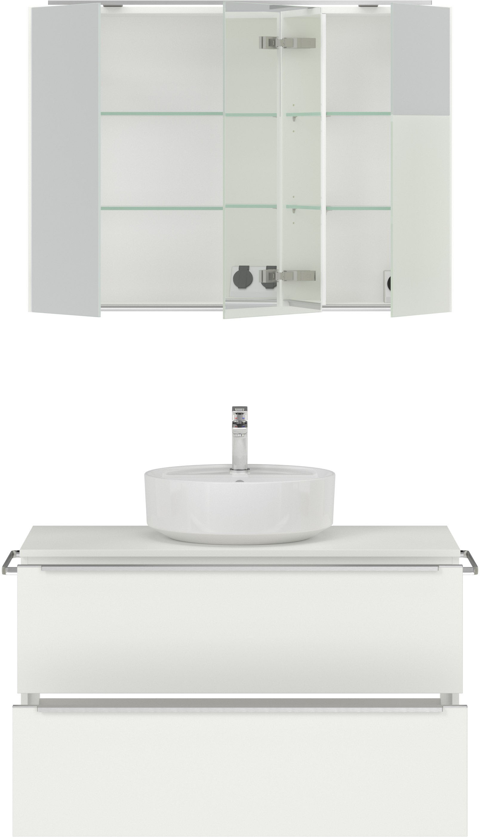 nobilia® Badmöbel-Set »Alvene«, (2 St., vormontiert, mit Soft-Close), inkl. Spiegelschrank mit Beleuchtung und Dimmerfunktion, in 4 Breiten