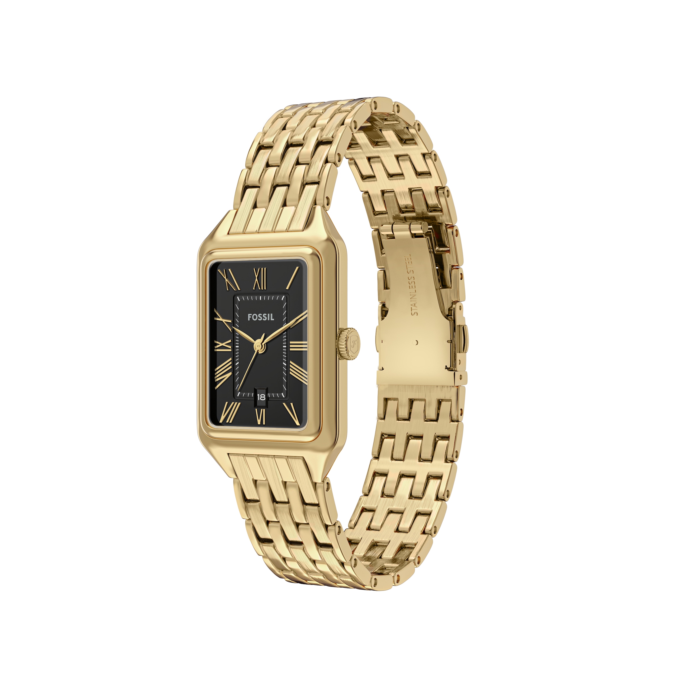 Fossil Quarzuhr »RAQUEL«, Armbanduhr, Damenuhr, Edelstahlarmband, analog, Tag
